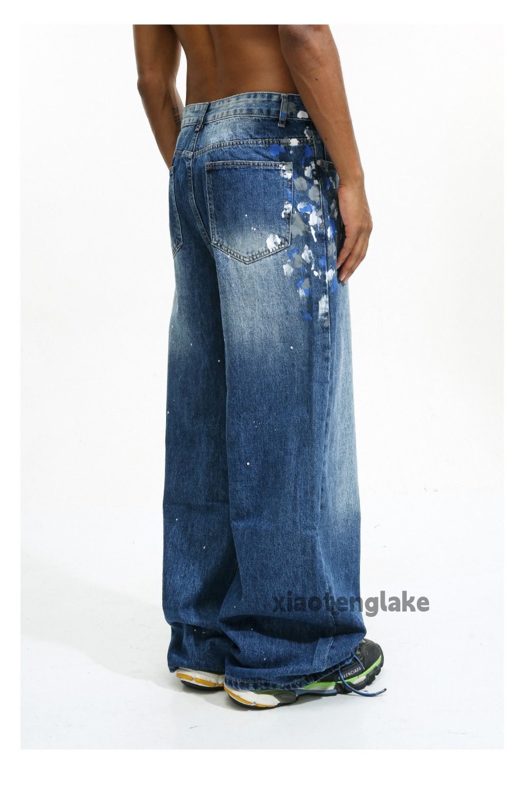 Jean × Vintage washed faded loose baggy skate hiphop paint jeans Size US 32 / EU 48 - 2 Thumbnail
