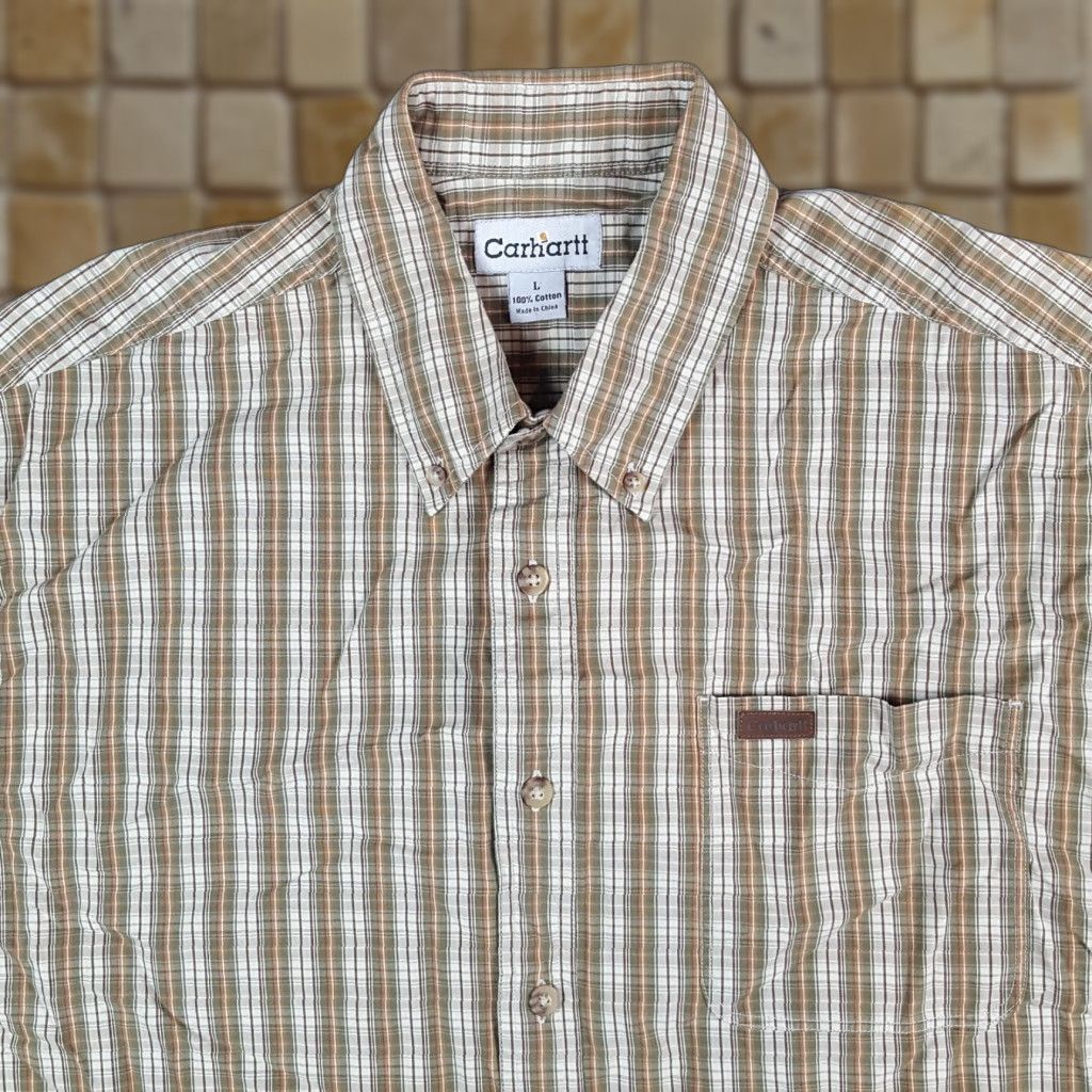 Carhartt VINTAGE Carhartt Brown Plaid Short Sleeve Preppy Size L Button Up Collared Work Shirt Size US L / EU 52-54 / 3 - 1 Thumbnail
