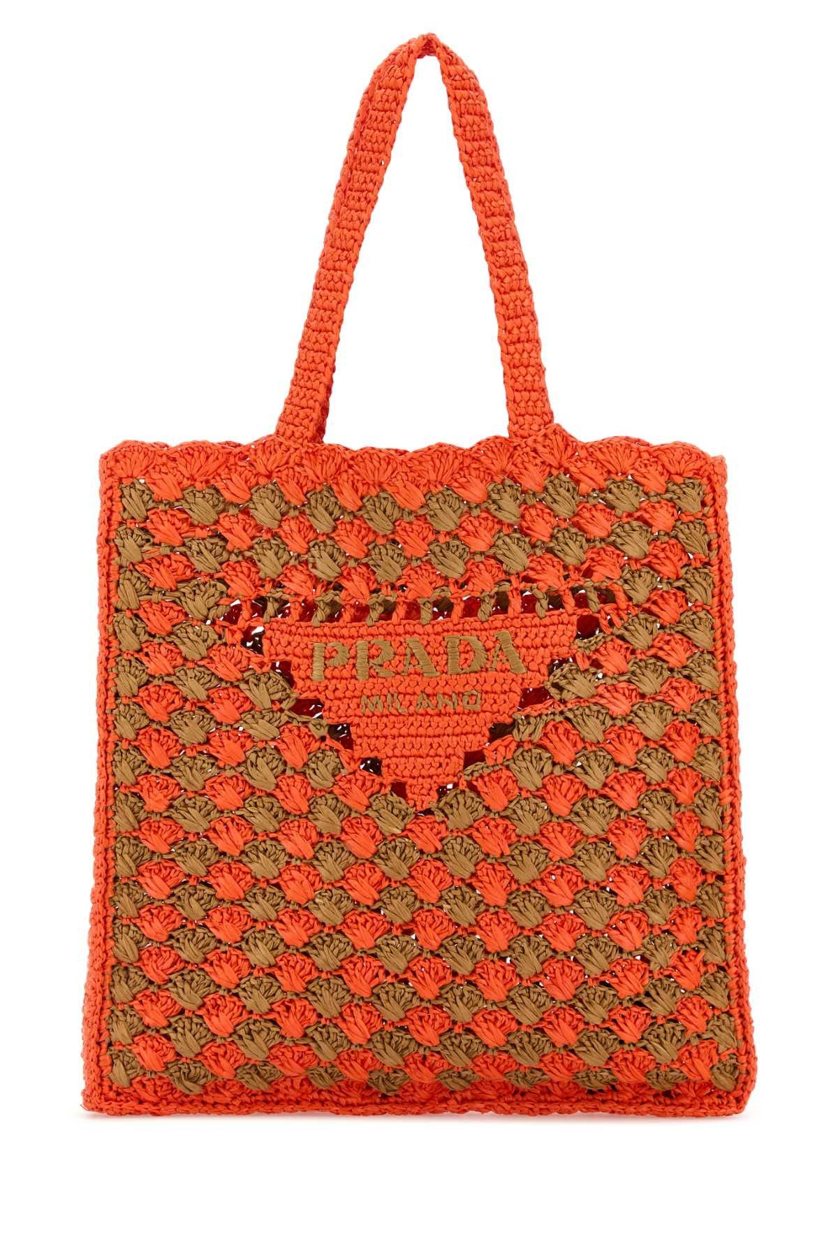 Prada Two-Tone Raffia Shopping Bag Size ONE SIZE - 1 Thumbnail