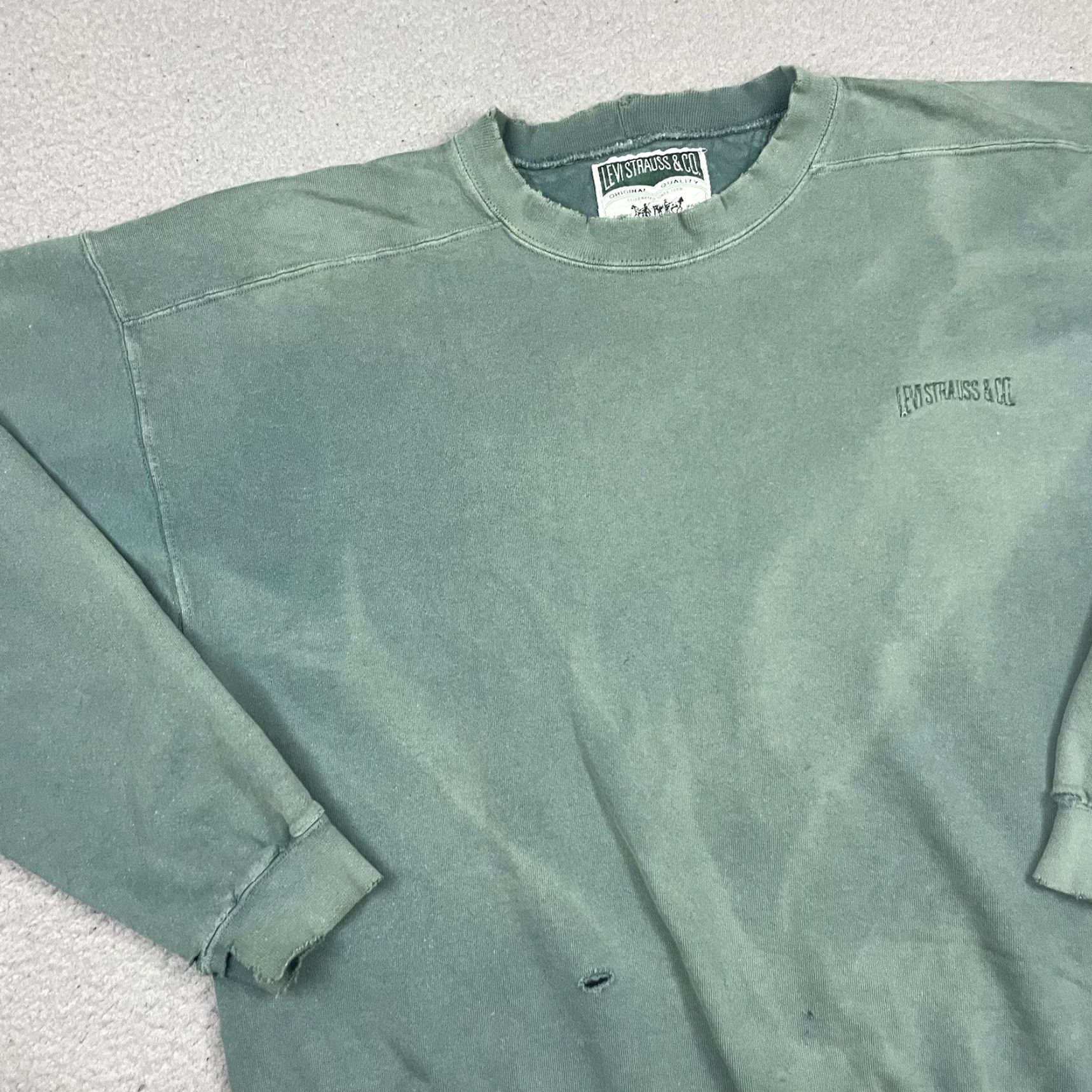 Levi's VINTAGE Levi’s Sweatshirt Mens M Green Sun Fade Distressed Logo 90s USA Pullover Casual Rock Size US M / EU 48-50 / 2 - 5 Thumbnail