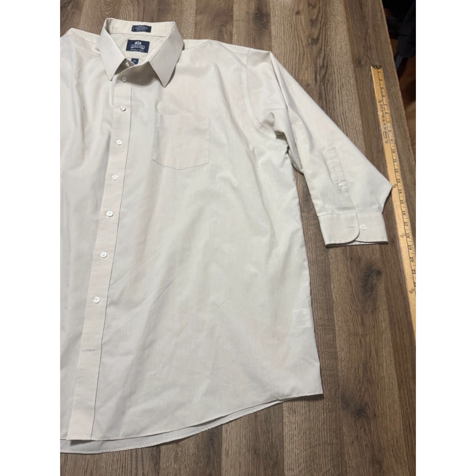 Stafford Stafford Shirt Mens Size 20 34-35 Cream Long Sleeve Button Up Wrinkle Free Ivory Cotton Size US XXL / EU 58 / 5 - 4 Thumbnail