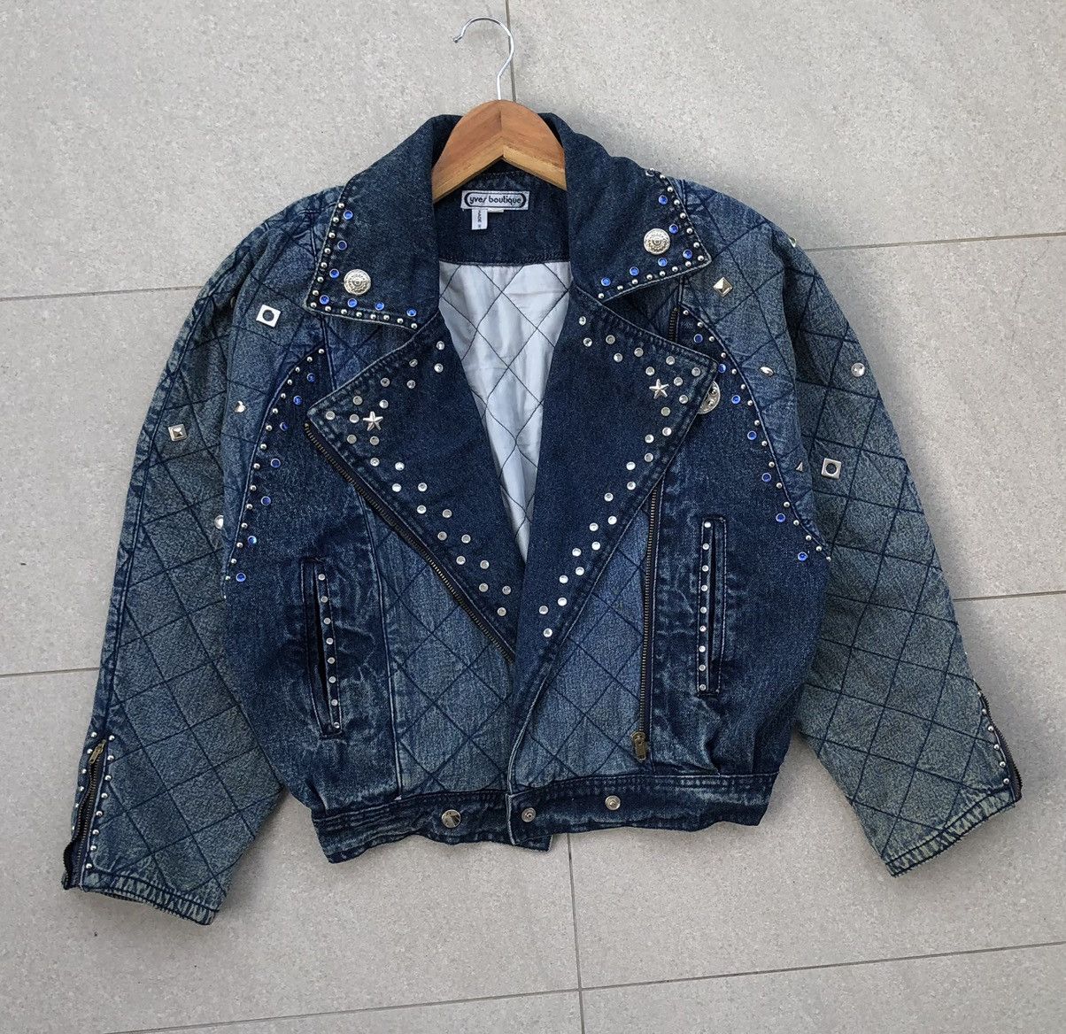 Vintage YVES BOUTIQUE Double Collar Biker Cropped Quilted Jacket Size M / US 6-8 / IT 42-44 - 10 Thumbnail