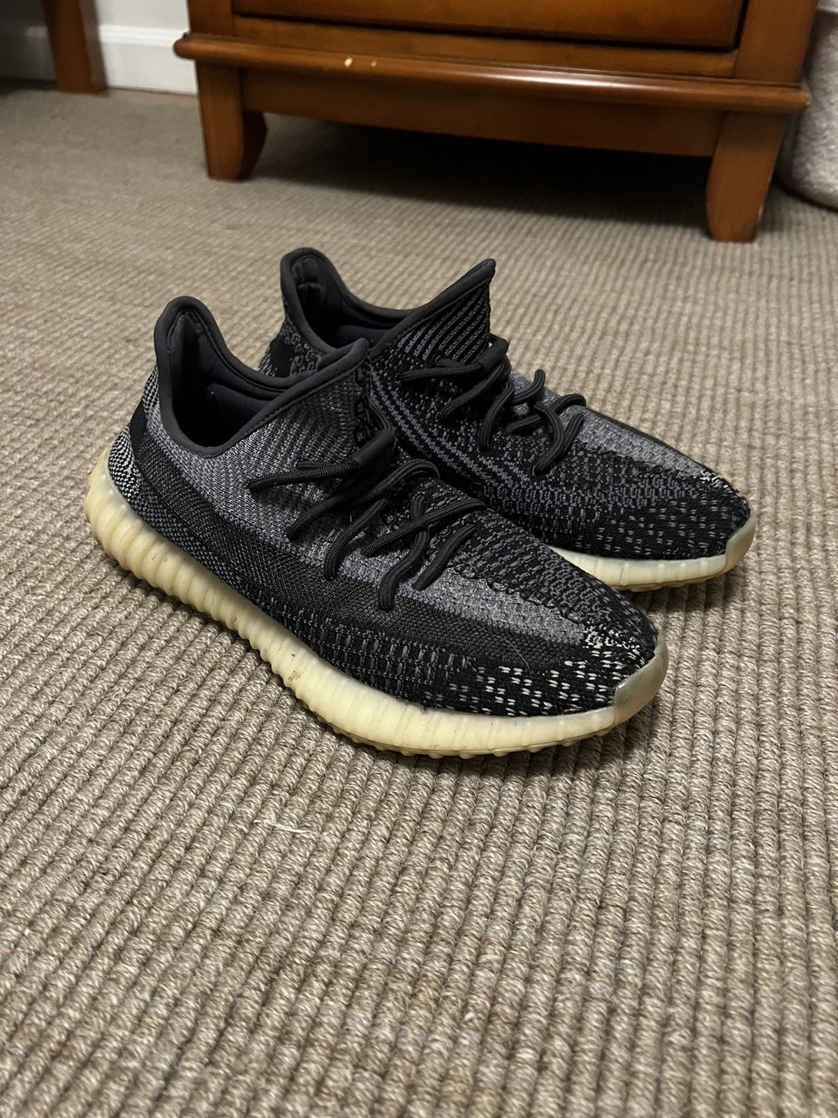 image of Adidas Yeezy 350 V2 Carbon Original Shoes in Black, Men's (Size 9)