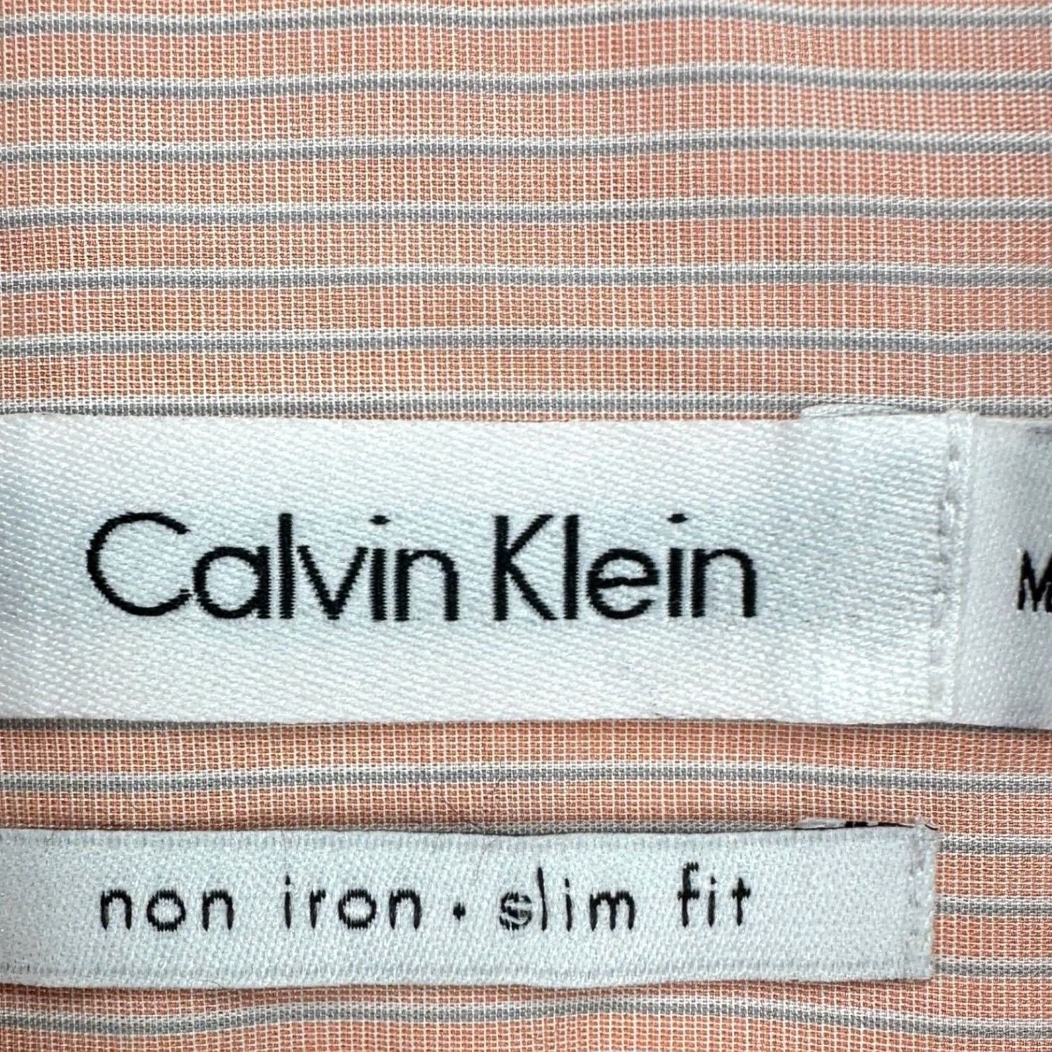 Calvin Klein Calvin Klein Shirt Button Up Mens Medium Peach Striped Non Iron Slim Fit Cotton Shirt Jacket? Size US M / EU 48-50 / 2 - 4 Thumbnail