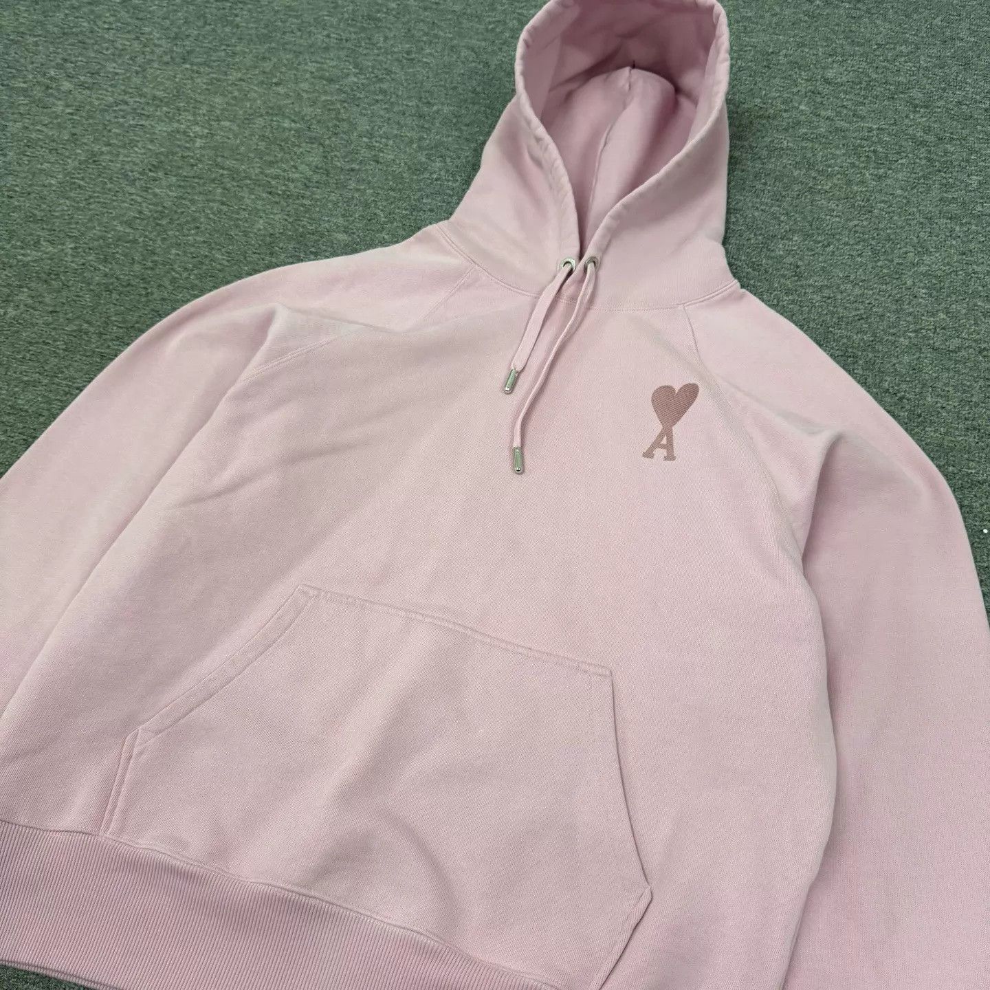 AMI Ami Pink Heart Embroidered Drawstring Hoodie L 99new Size L / US 10 / IT 46 - 4 Thumbnail