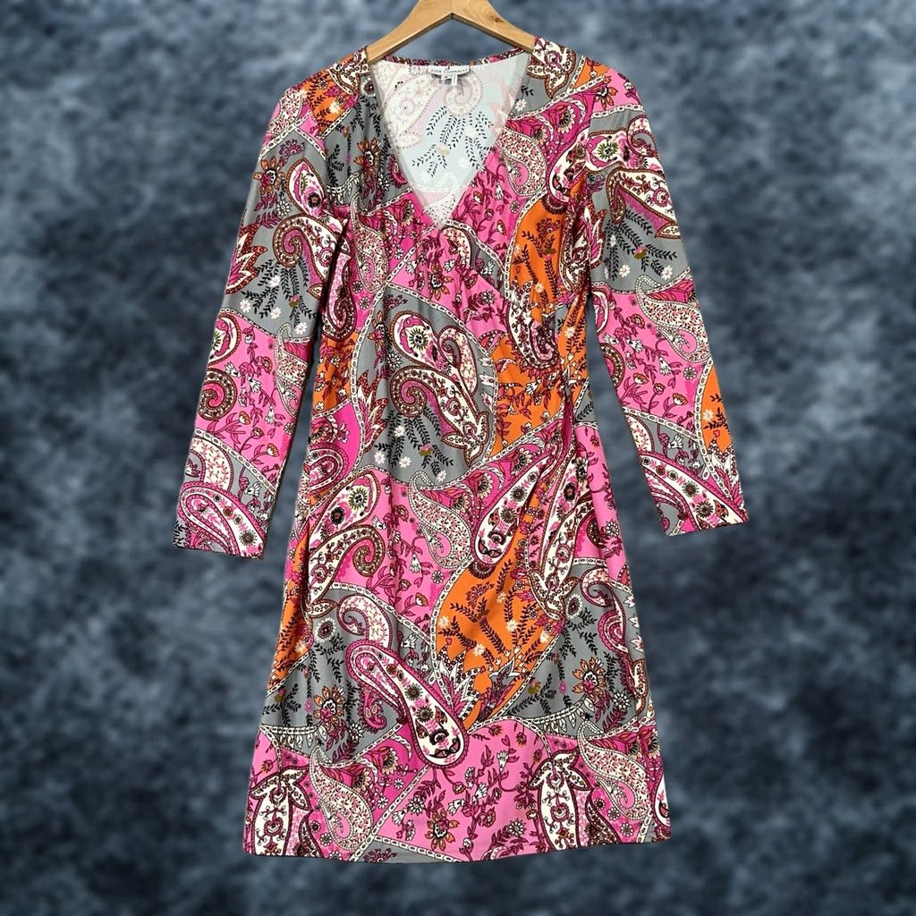 Pinko Jude Connally Dress Women Small Pink Paisley Print Surplice Stretch Resort Wear Size S / US 4 / IT 40 - 1 Thumbnail
