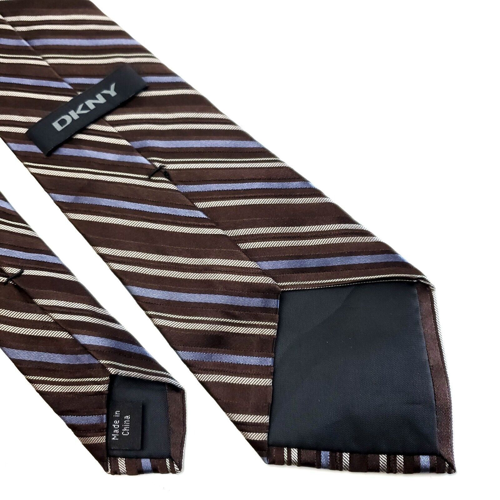 DKNY DKNY Brown Striped Woven Silk Tie Size ONE SIZE - 4 Thumbnail