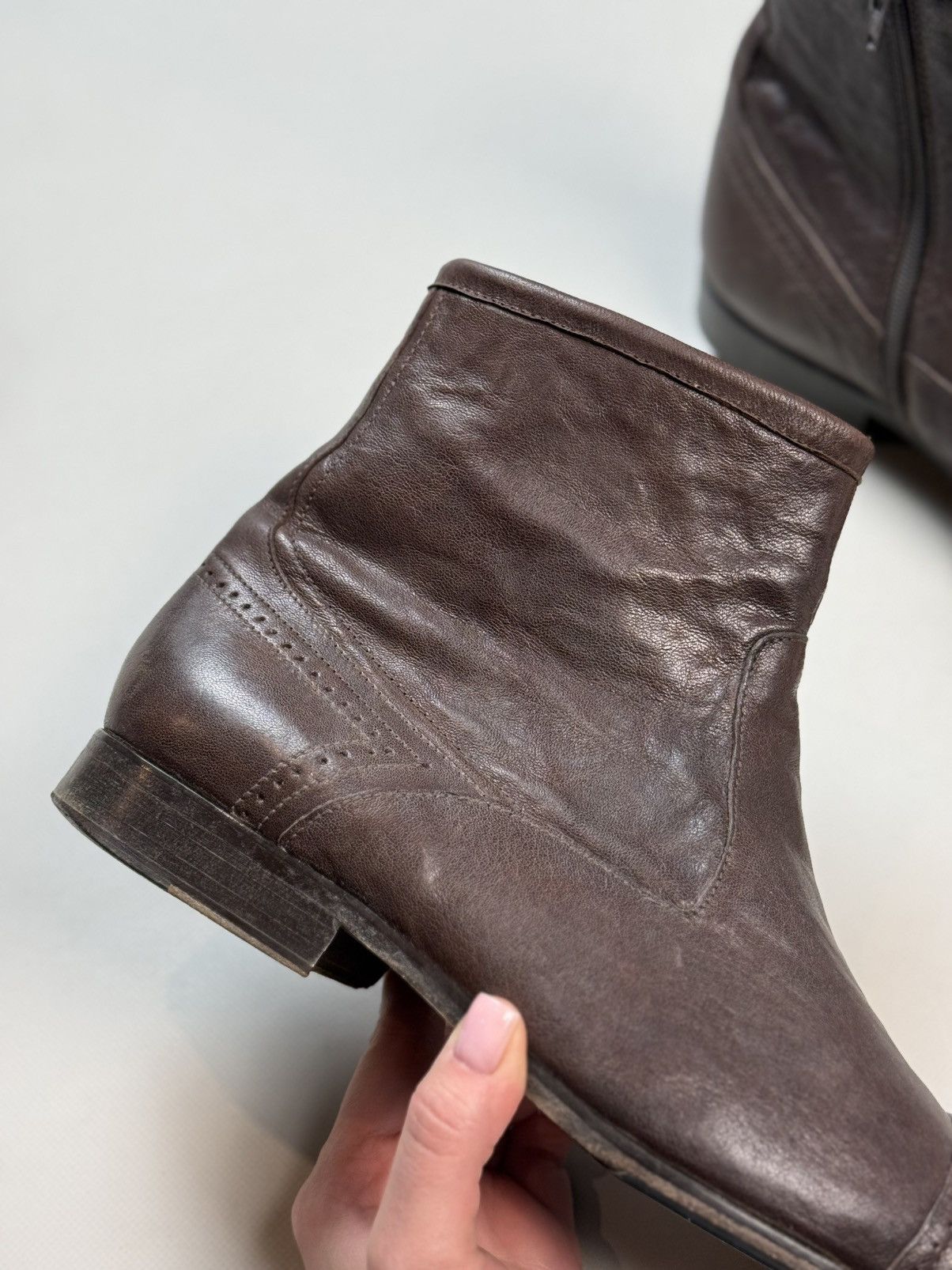 Strellson Strellson Brown Leather Ankle Zip Boots Shoes Brogue Details Size US 10 / EU 43 - 6 Thumbnail
