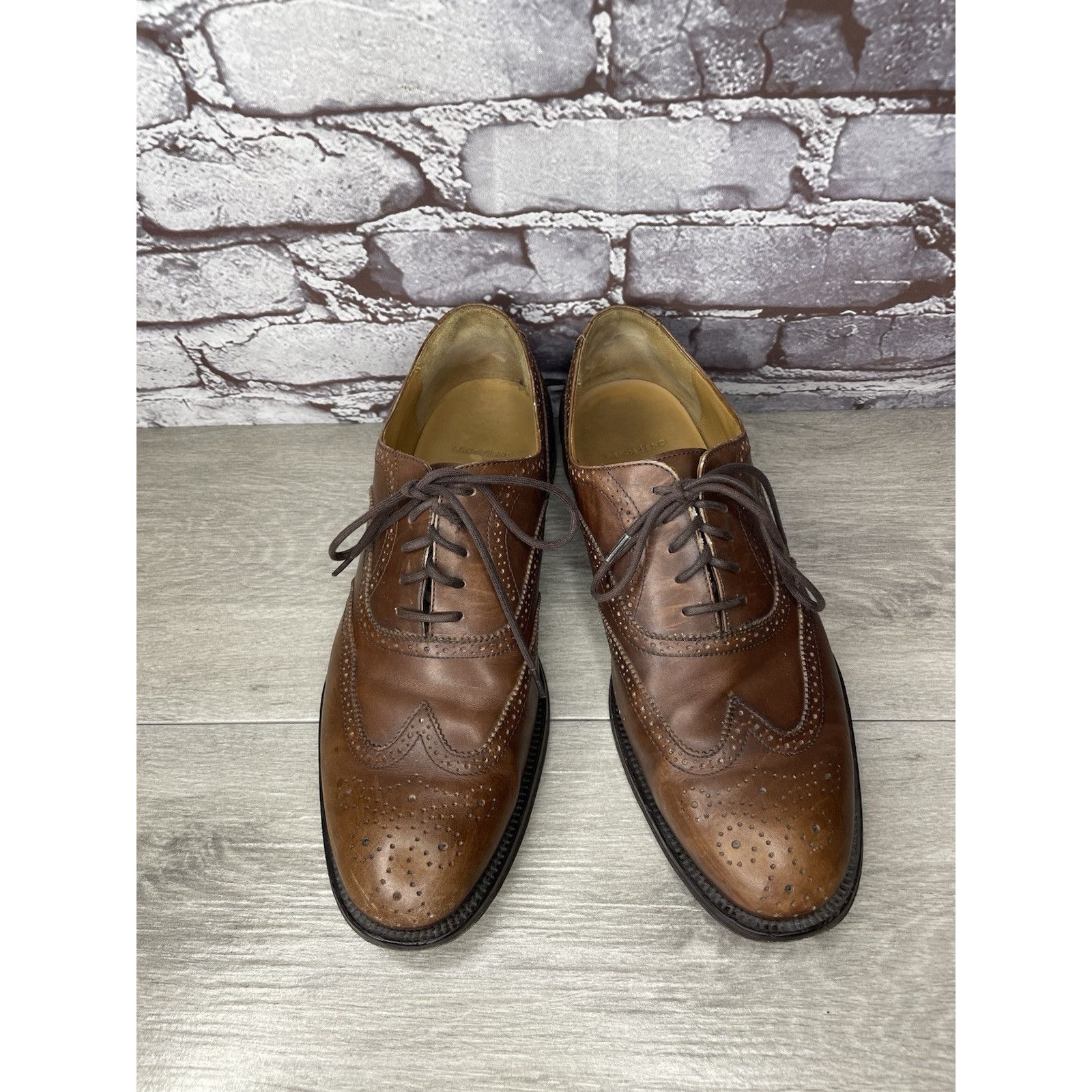 Lands' End Lands End Brown Leather WingTip Oxfords Lace Up Dress Shoes Size US 10.5 / EU 43-44 - 10 Thumbnail