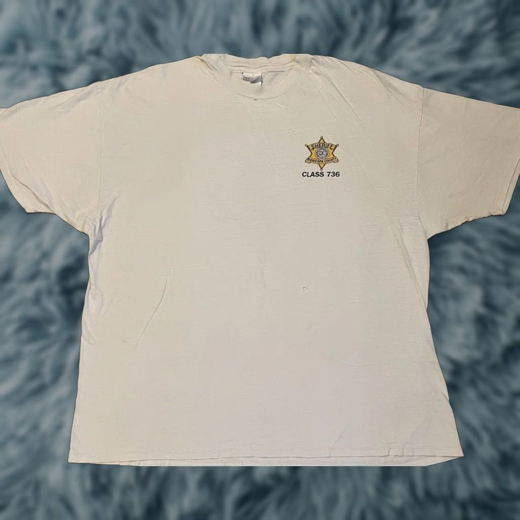 Vintage Vtg 90s Maricopa County Sheriff Academy Faded Distress Shirt 3X Arizona Police Shirt T-Shirt White 3XL Mens Graphic Tee Vintagestyle Size US XXL / EU 58 / 5 - 1 Thumbnail