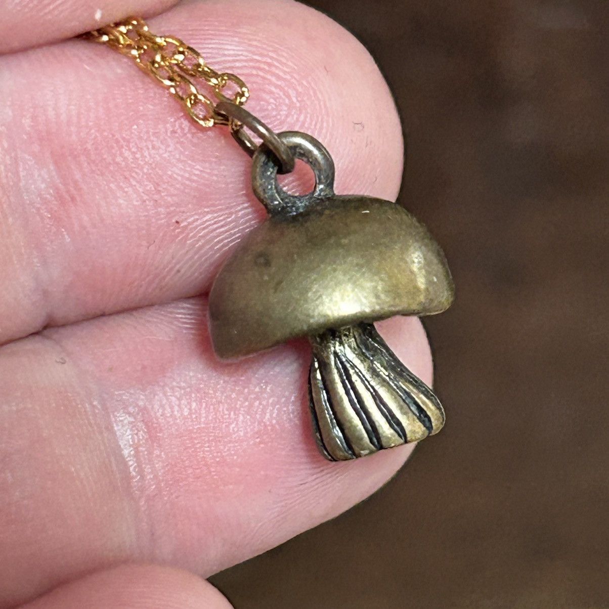 Handmade Handcrafted solid brass mushroom pendant on chain necklace Size ONE SIZE - 5 Thumbnail