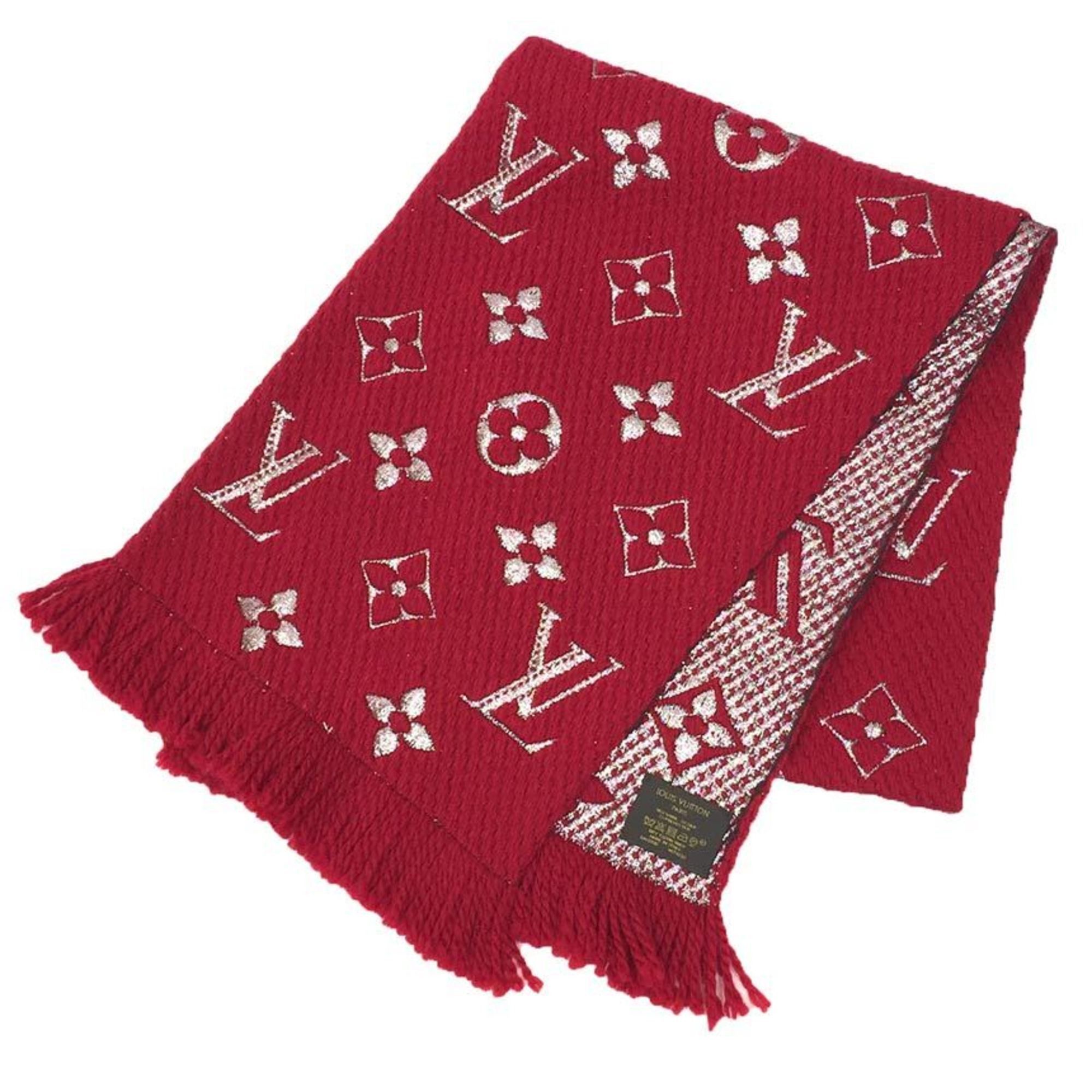 image of Louis Vuitton Echarpe Mania Shine Scarf M75832 Rouge Red Monogram Wool X Silk, Women's