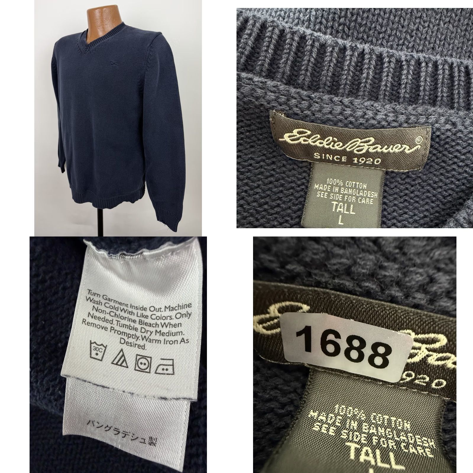 Eddie Bauer VINTAGE Eddie Bauer Sweater Mens Large Tall LT Navy Blue V-Neck Pullover Knit Size US L / EU 52-54 / 3 - 9 Thumbnail