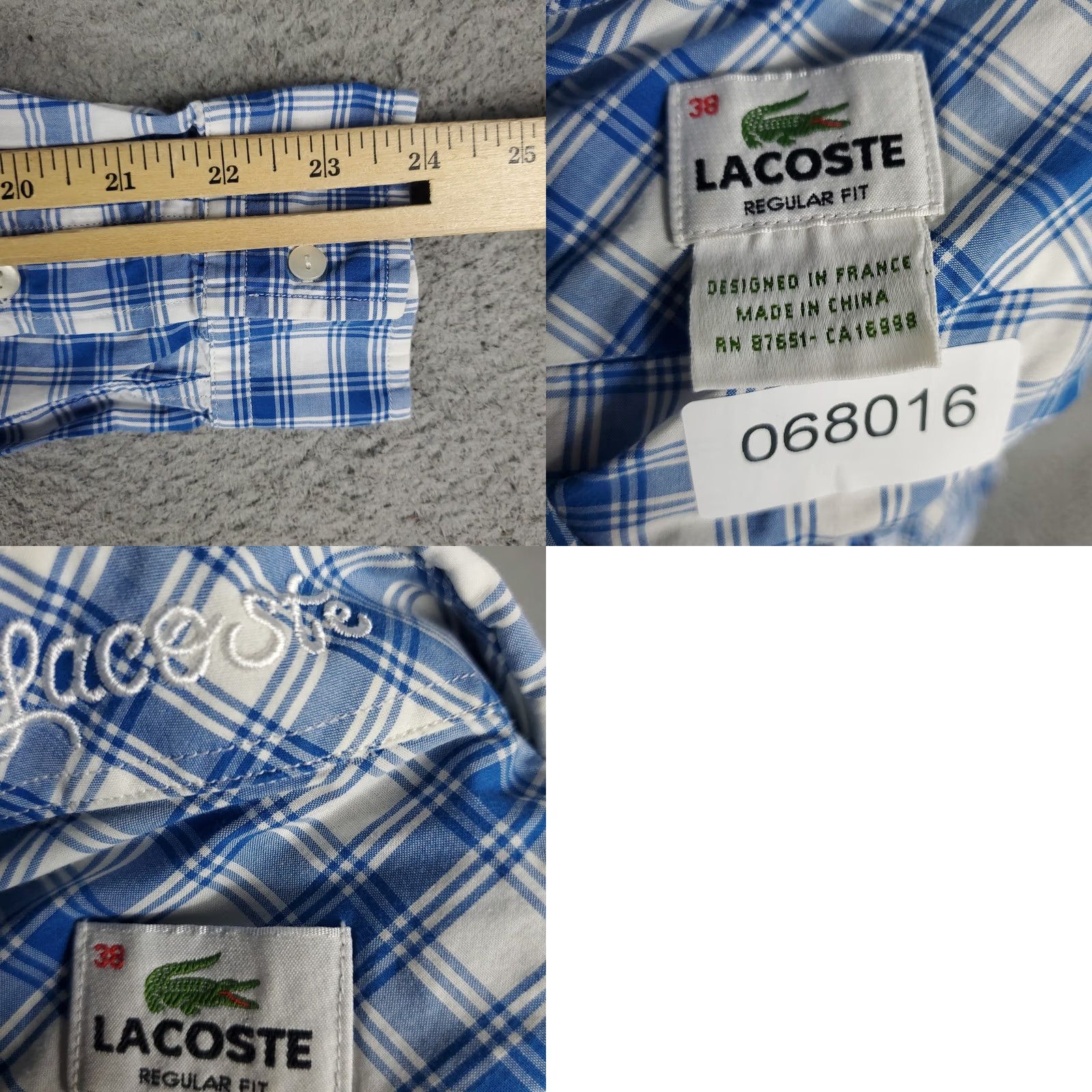 Lacoste Lacoste Shirt Mens 38 Blue Plaid Button-Up Long Sleeve Casual Formal Workwear Size US M / EU 48-50 / 2 - 8 Thumbnail
