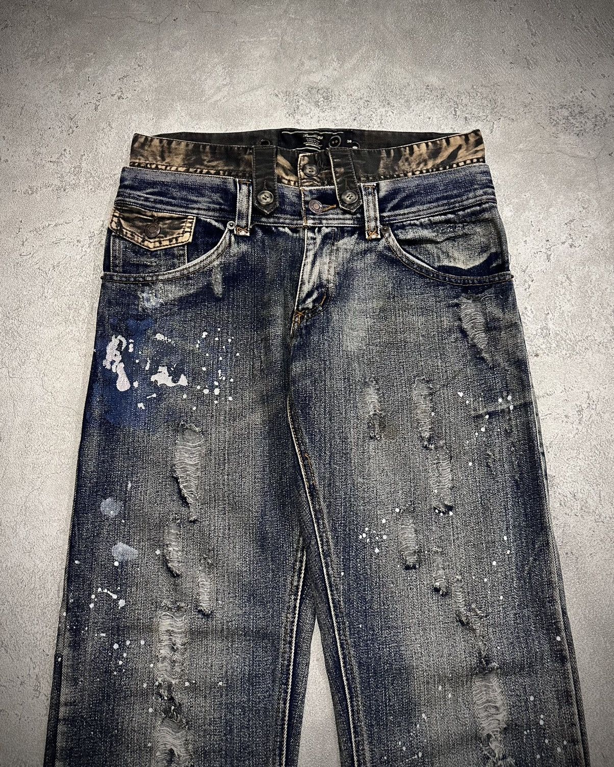 Japanese Brand Y2k Breath Mint Double Waist Distressed Jeans Lgb Ifsix Size US 30 / EU 46 - 2 Thumbnail