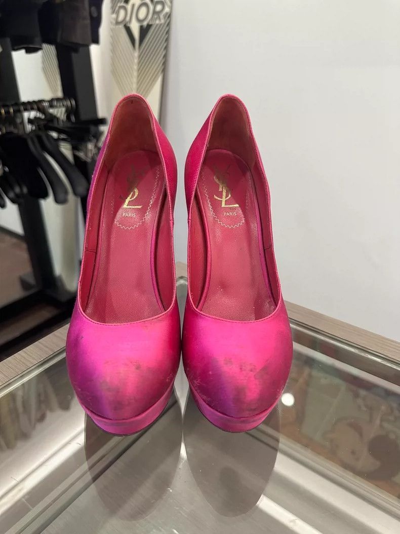 Yves Saint Laurent YSL Pink Satin High Heel Shoes 13cm-2506 Size US 7.5 / EU 40-41 - 2 Thumbnail