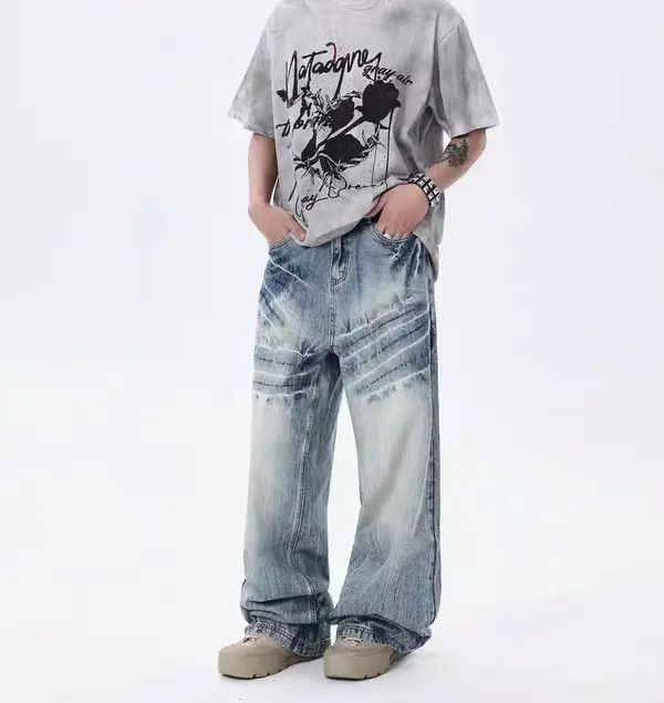 Japanese Brand VIBE Vintage washed azure blue baggy lightning jeans Size US 30 / EU 46 - 4 Thumbnail