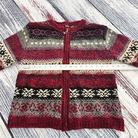 Vintage Vintage Tangents Patterned Wool Blend Zip-Up Sweater - Red a Size S / US 4 / IT 40 - 7 Thumbnail