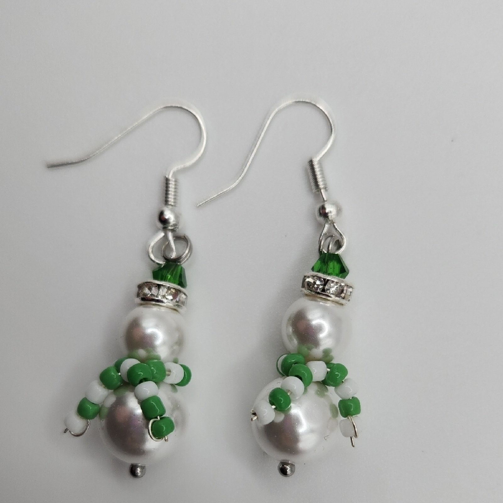 Other Handmade Snowman Earrings with Pearls, Green Beads, Crystals Size ONE SIZE - 5 Thumbnail