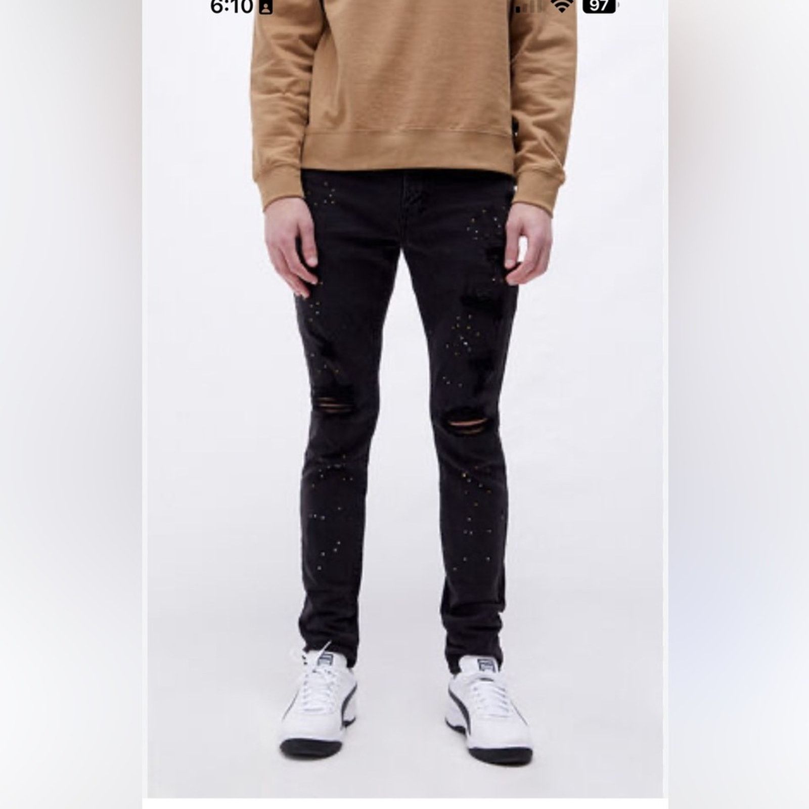 Pacsun PACSUN Stacked Skinny Black Distressed Jeans Size US 30 / EU 46 - 6 Thumbnail