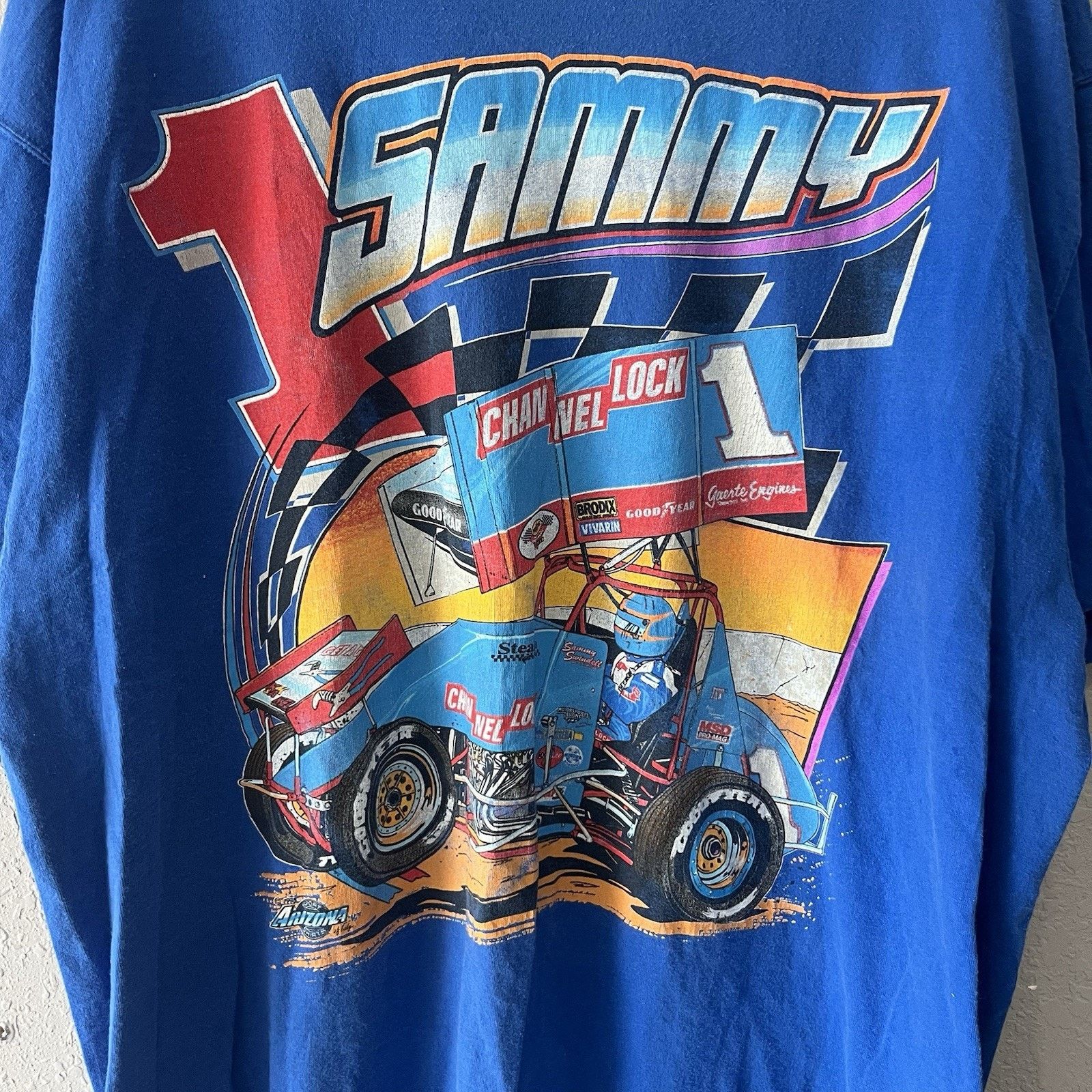 Fruit Of The Loom Vintage Blue World Of Outlaws Racing Tshirt Men’s XL Sports Size US XL / EU 56 / 4 - 2 Thumbnail