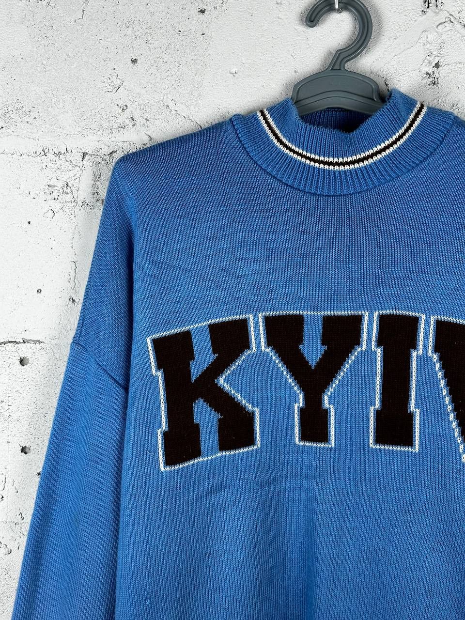 Designer Oversized Knitted KYIV Made In Ukraine Sweater Blue Size US L / EU 52-54 / 3 - 3 Thumbnail