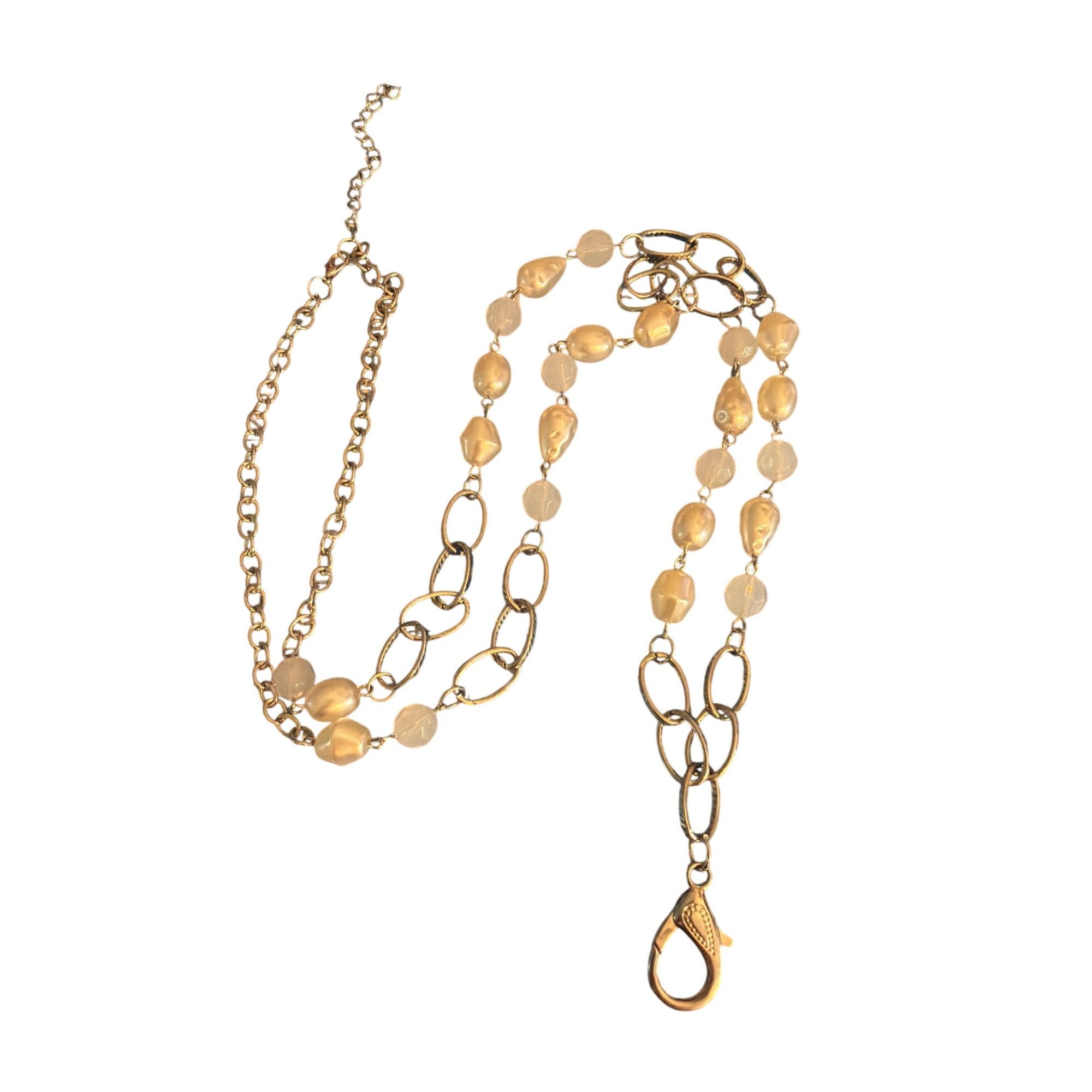 Other Silver Tone Chain Lanyard Faux Pearls Opaque Beads Nametag N Size ONE SIZE - 1 Thumbnail