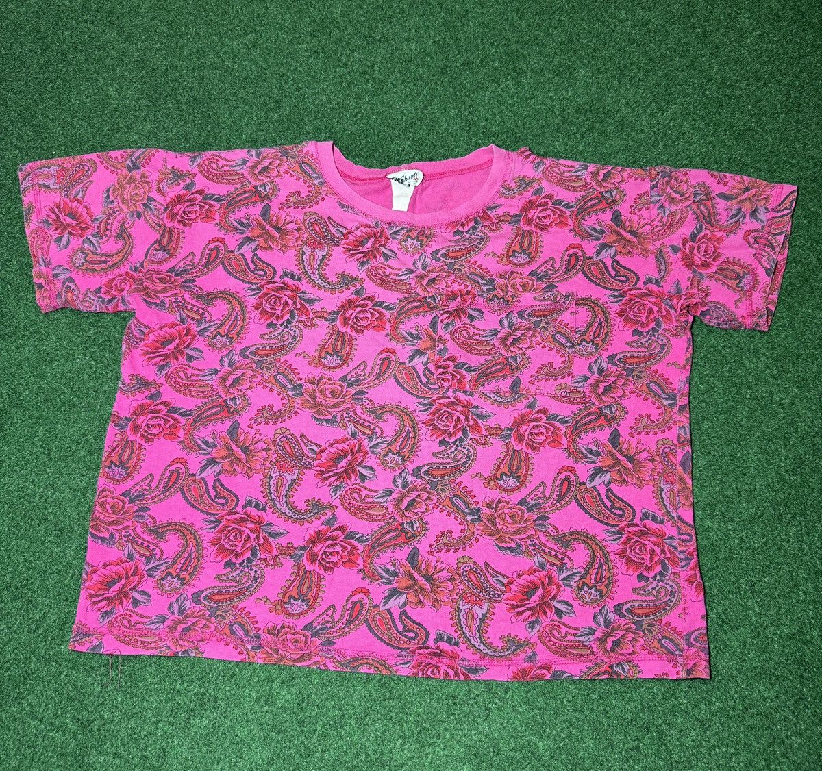 Vintage Vintage 90s Paisley Flower Print Boxy Pocket Crop T Shirt Size L / US 10 / IT 46 - 1 Thumbnail