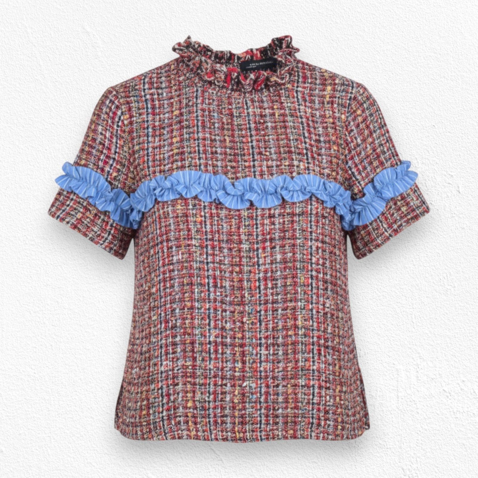 Zara Zara Multicolor Tweed Blue Ruffle Trim Blouse Size Small Size S / US 4 / IT 40 - 1 Thumbnail