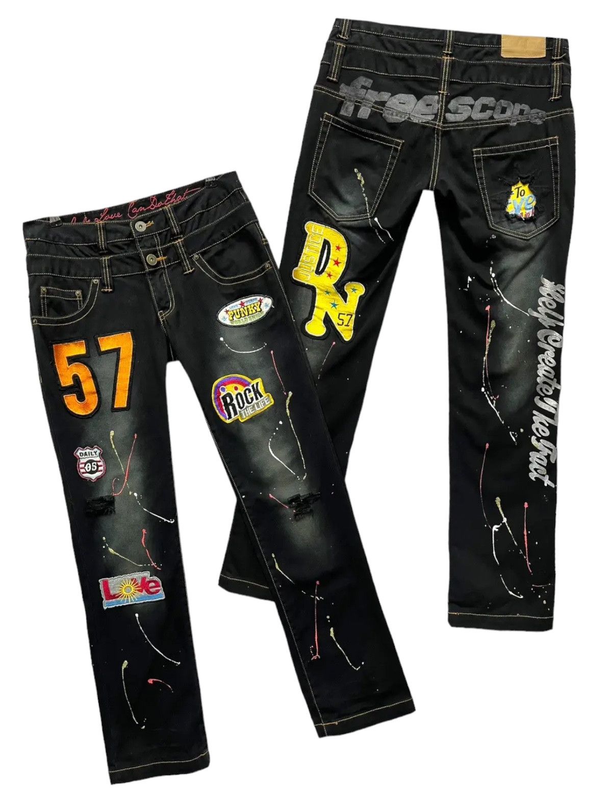 If Six Was Nine 🔥DOPE💥DAILY NEWS Japan Double Waist Splash Multi Patches Size US 32 / EU 48 - 1 Thumbnail