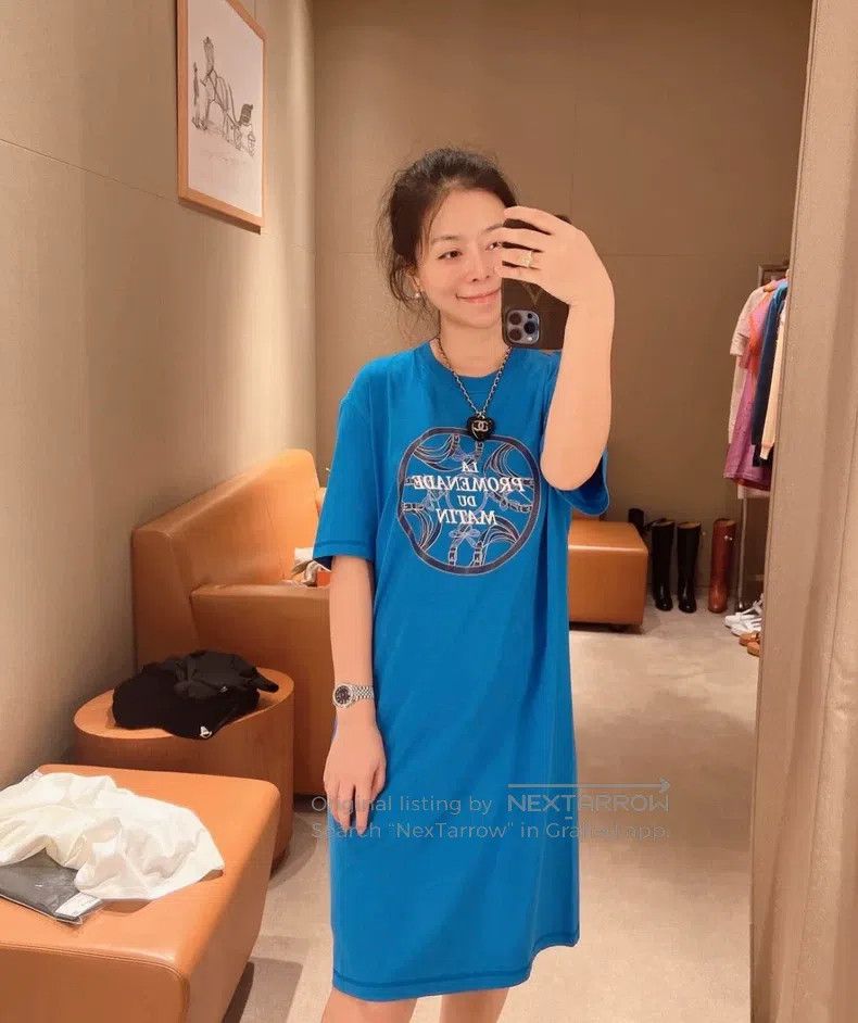 Hermes Hermes Blue women's dress with horseshoe letter logo Size XS / US 0-2 / IT 36-38 - 2 Thumbnail
