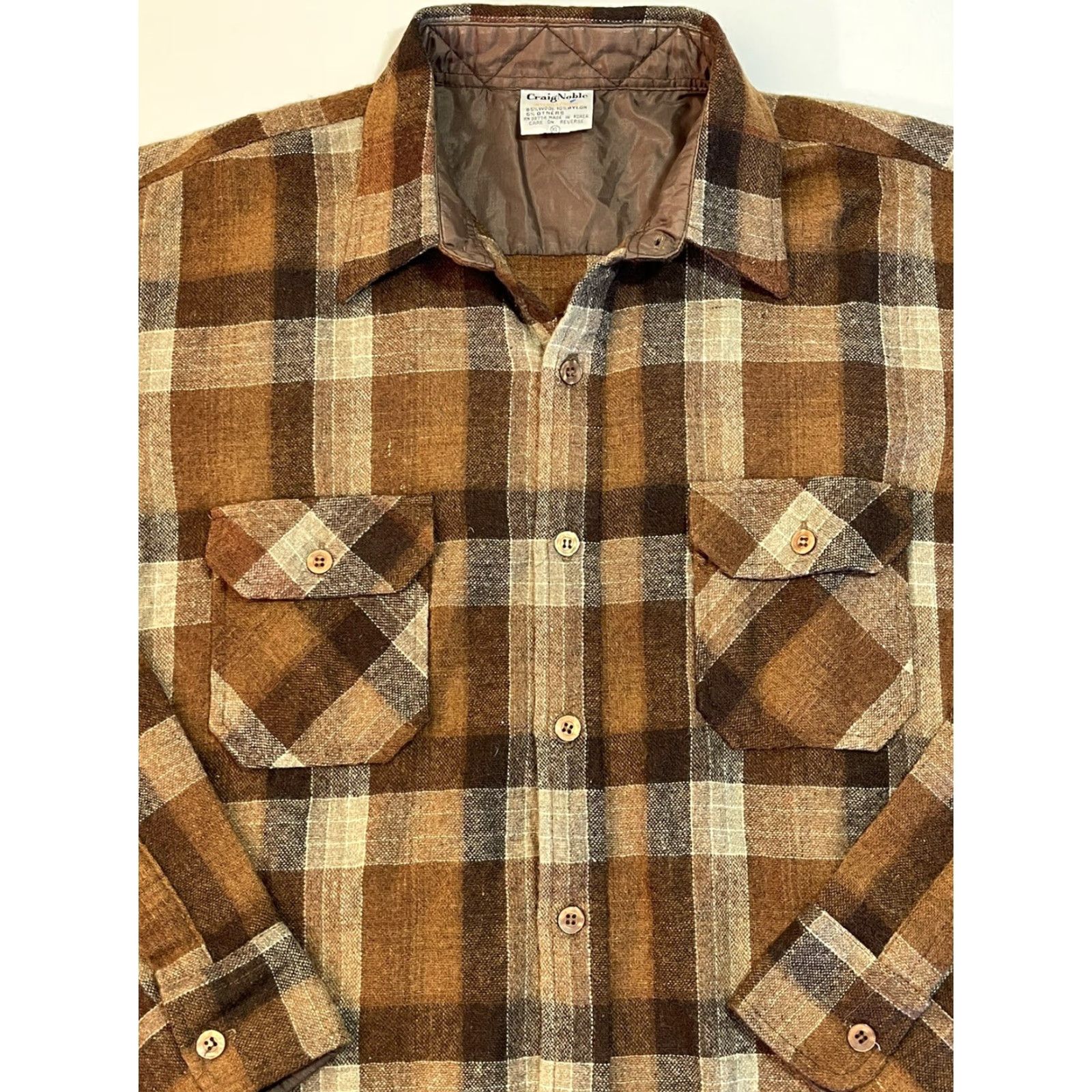 Vintage VINTAGE Craig Noble Wool Flannel Button-Up Shirt XL Brown Plaid 70s 80s Mens Size US XL / EU 56 / 4 - 2 Thumbnail