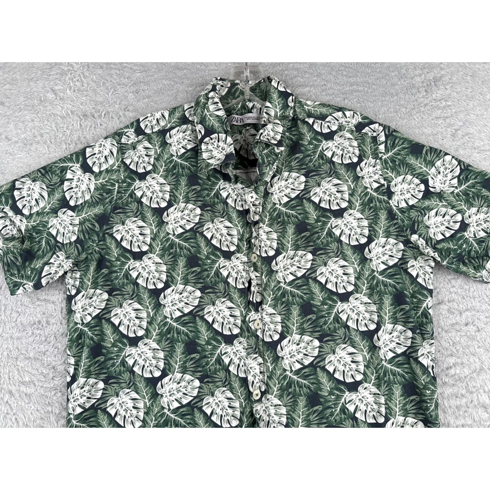 Zara VINTAGE Zara Women's Shirt Casual Linen Blend Hawaiian Button-Up Large Green Floral 90s Summer Women Size L / US 10 / IT 46 - 4 Thumbnail