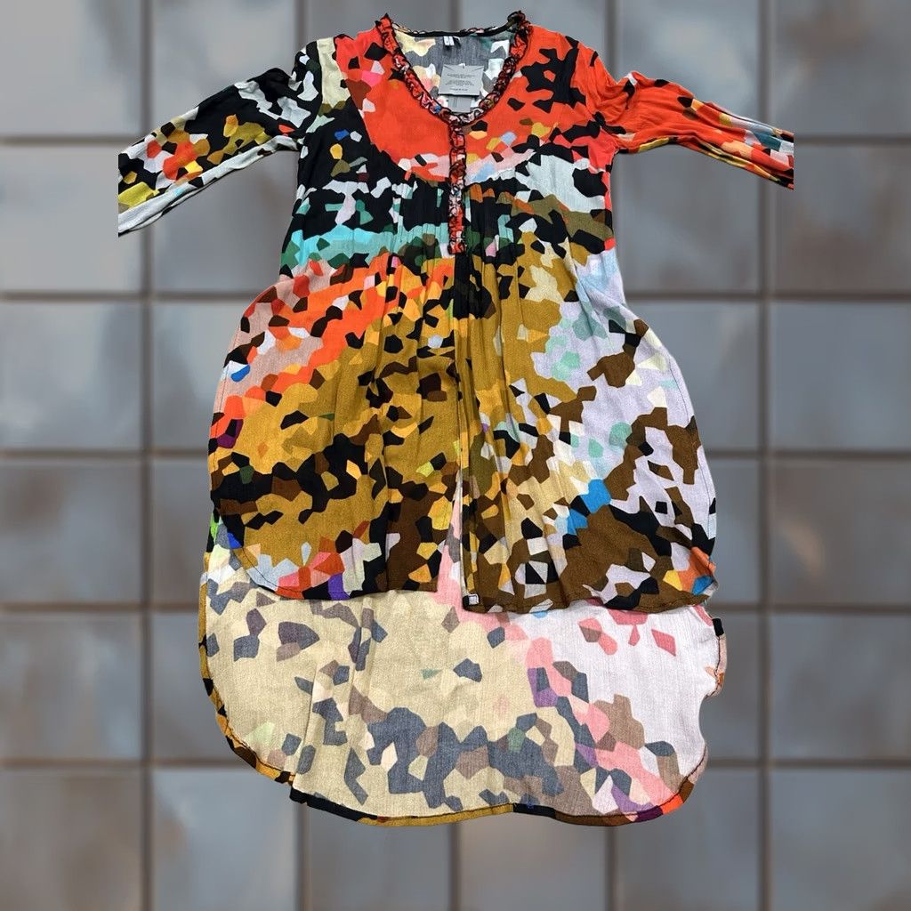 Vintage VINTAGE BL-NK Blank Anthropologie Kayla Abstract Motif Ruffle Tunic Petite Small Size S / US 4 / IT 40 - 1 Thumbnail