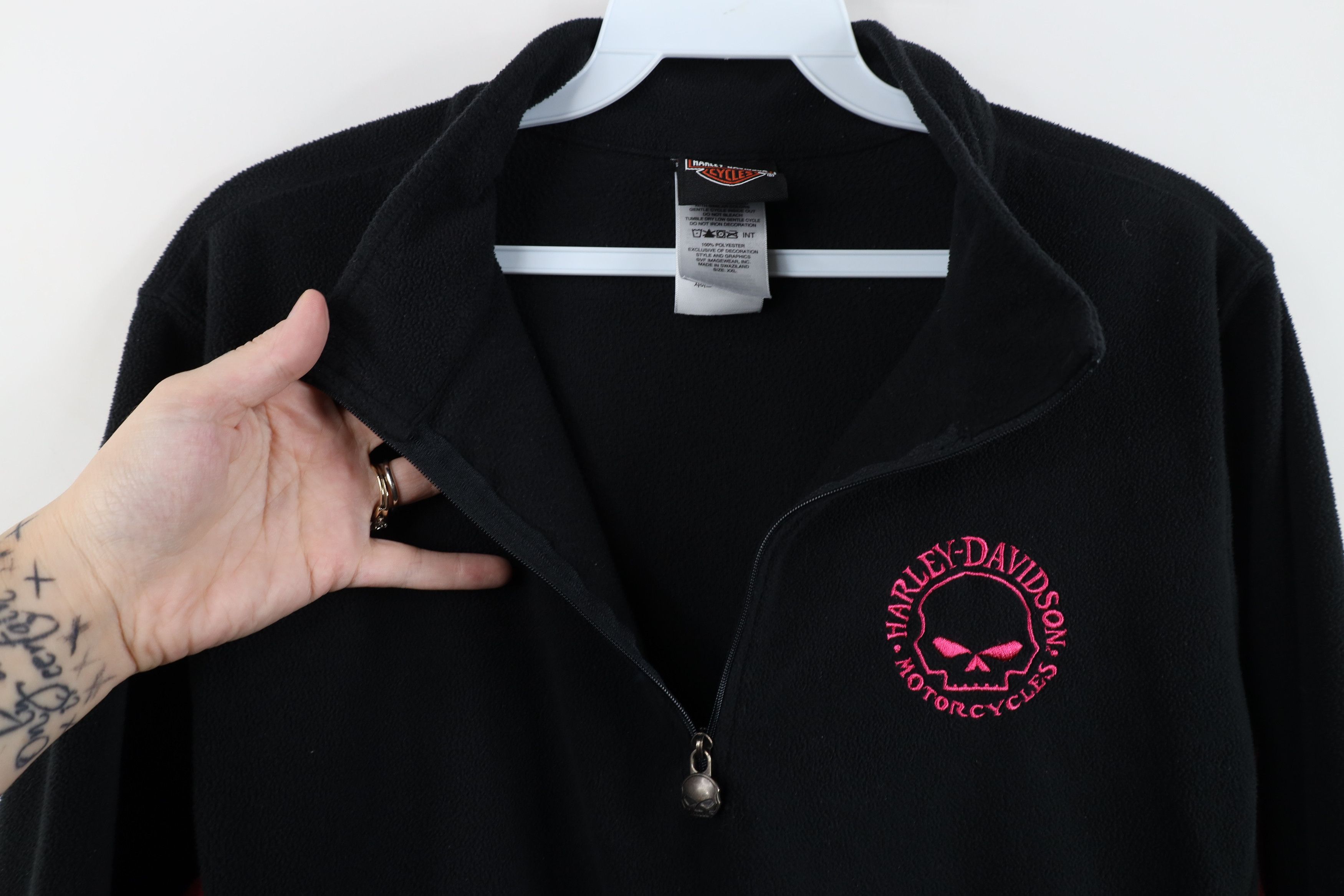 Harley Davidson Vintage Y2K Harley Davidson Skull Half Zip Fleece Sweater Size XXL / US 16-18 / IT 52-54 - 9 Thumbnail