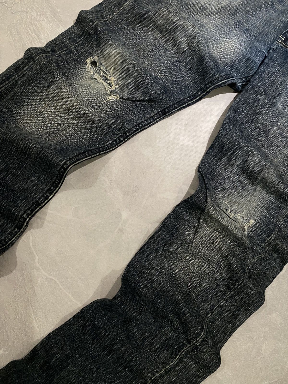 Lee Lee Raw Grunge Destroyed Washed Jean / Drip Slim Y2K Size US 28 / EU 44 - 3 Thumbnail