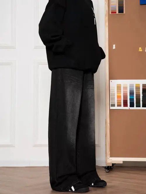 VIBE Vintage High Street Y2K Black Straight Leg Wide Jeans Size US 34 / EU 50 - 3 Thumbnail