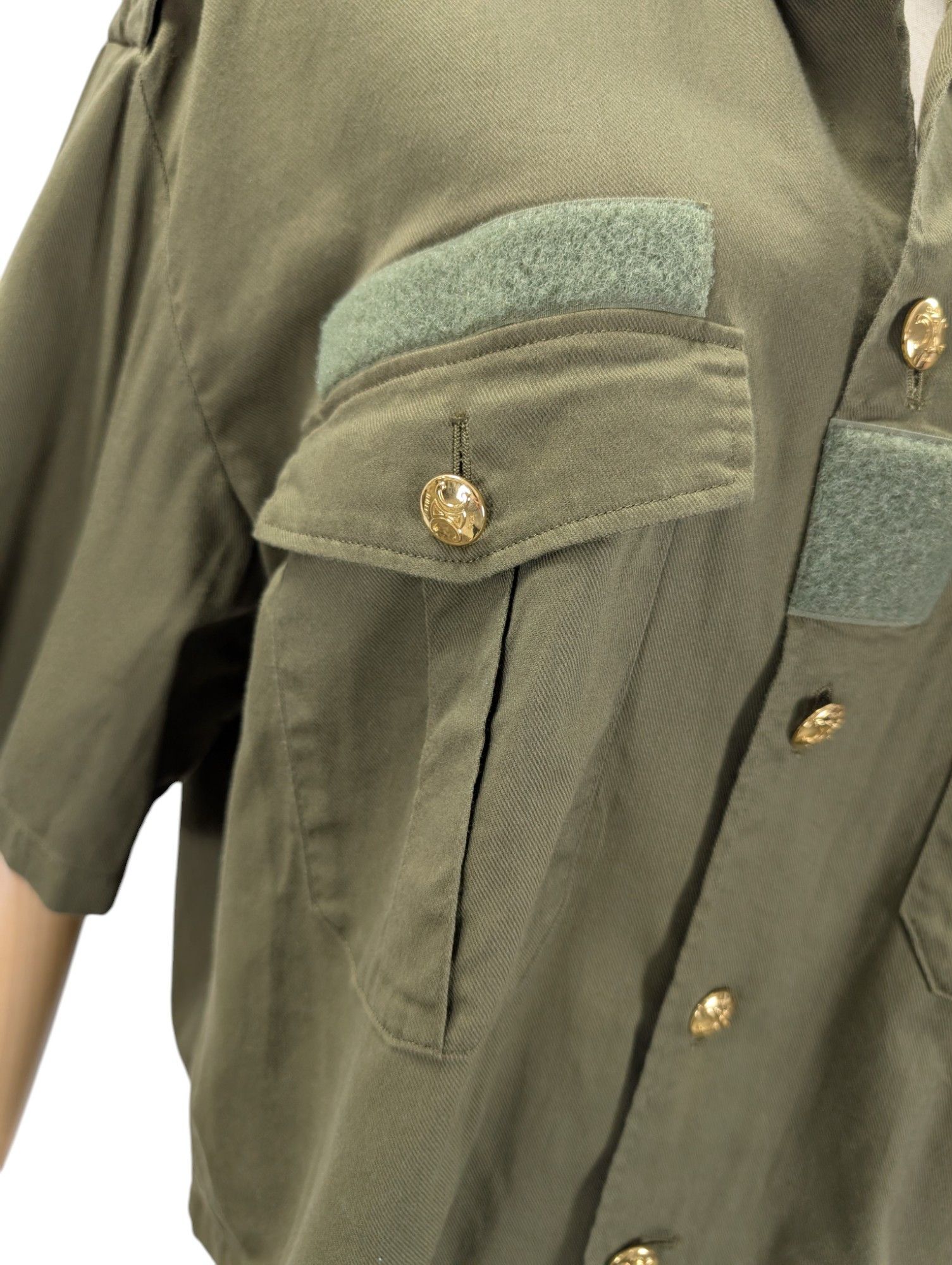 Celine Khaki Short Sleeve Shirt With Logo Buttons Size S / US 4 / IT 40 - 3 Thumbnail