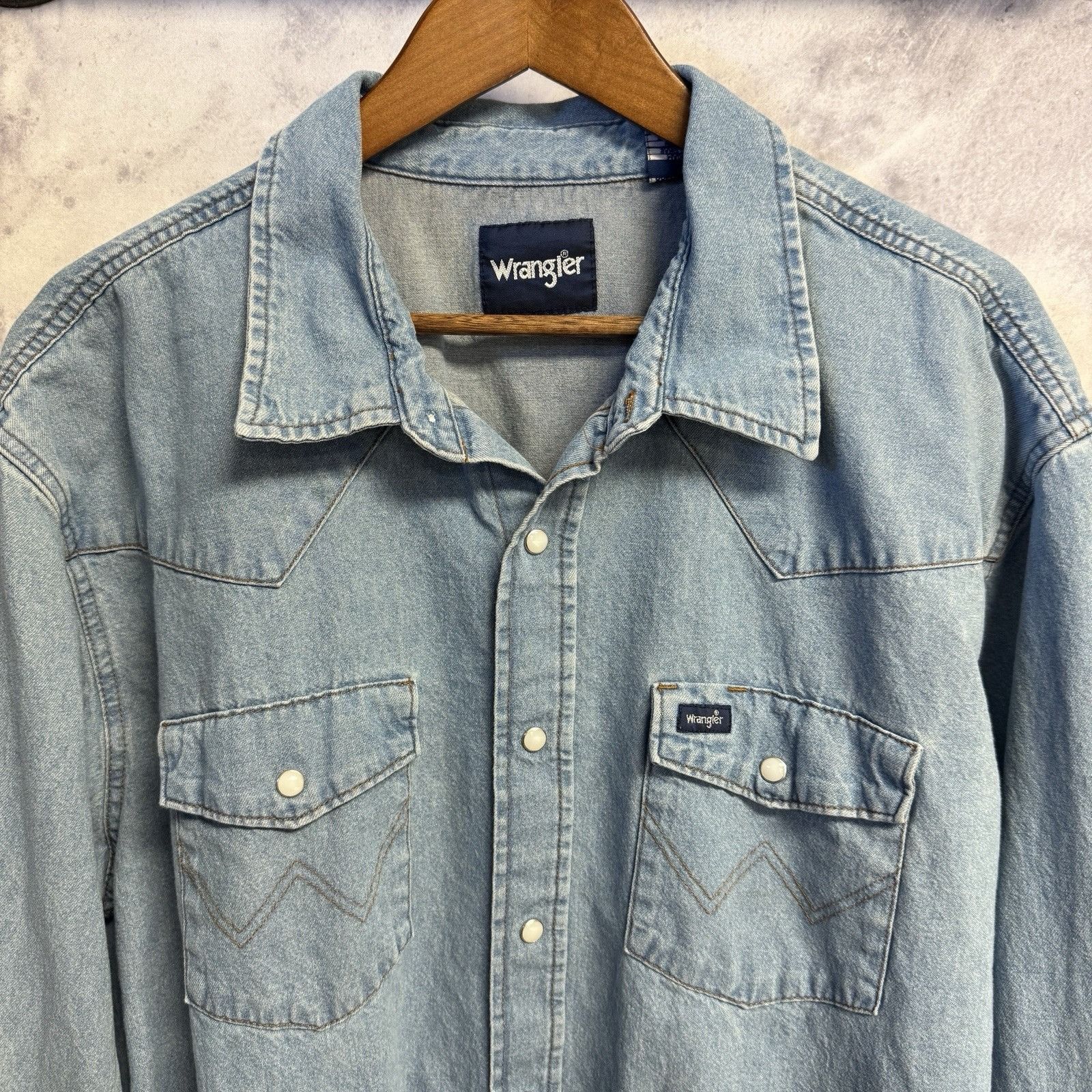 Wrangler Vintage Wrangler Pearl Snap Denim Shirt Mens 2XL 27x32 Blue Size US XXL / EU 58 / 5 - 3 Thumbnail
