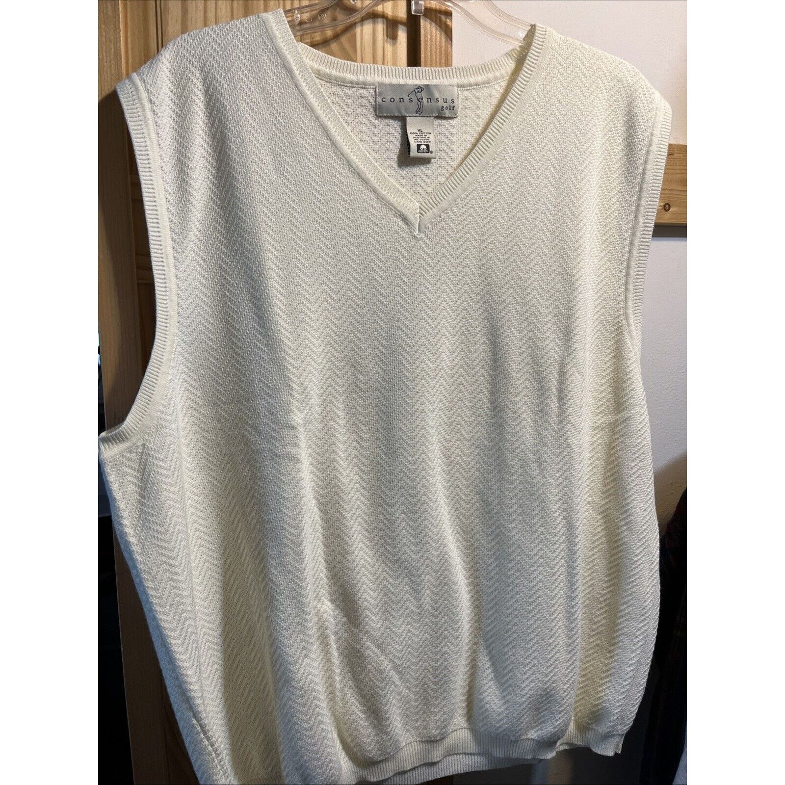 Consensus Sportswear VTG Consensus Golf Sweater Vest Men XL White Cotton Pullover Size US XL / EU 56 / 4 - 2 Thumbnail
