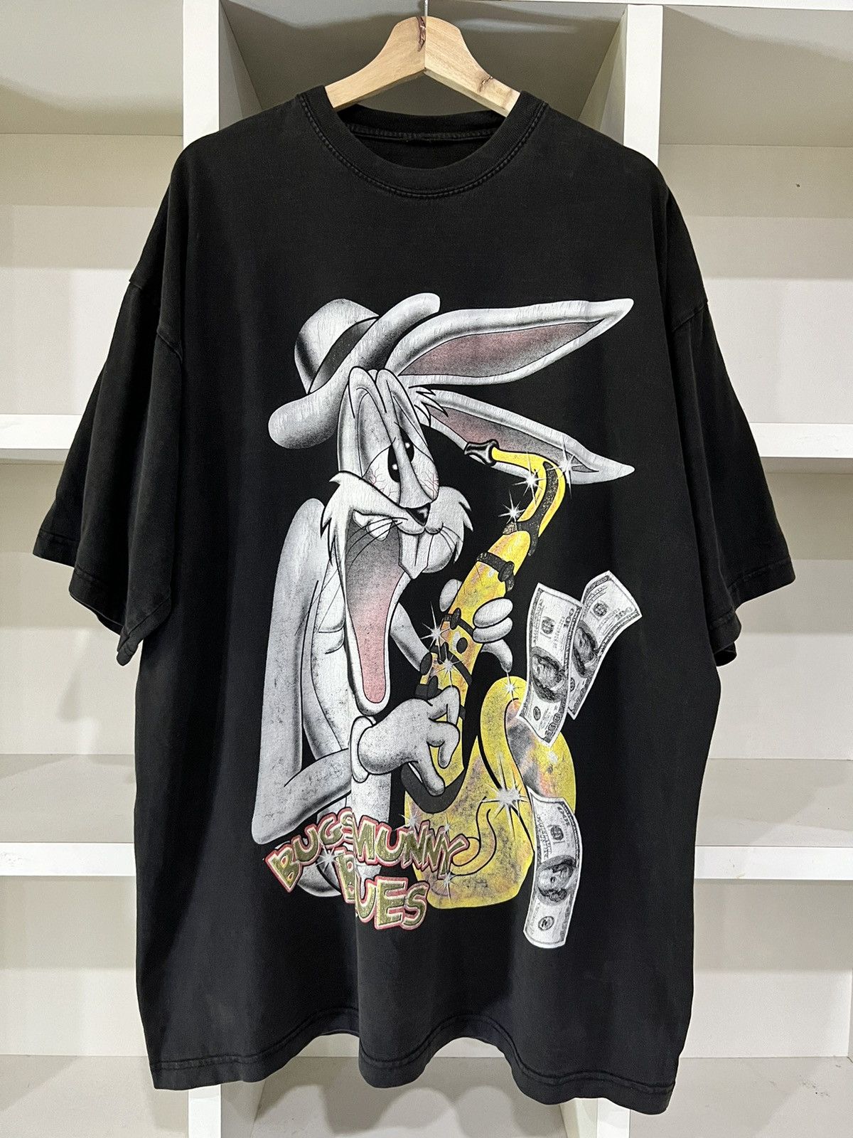 image of Cartoon Network x Vintage Bugs Bunny Blues T-Shirt in Black, Men's (Size 2XL)