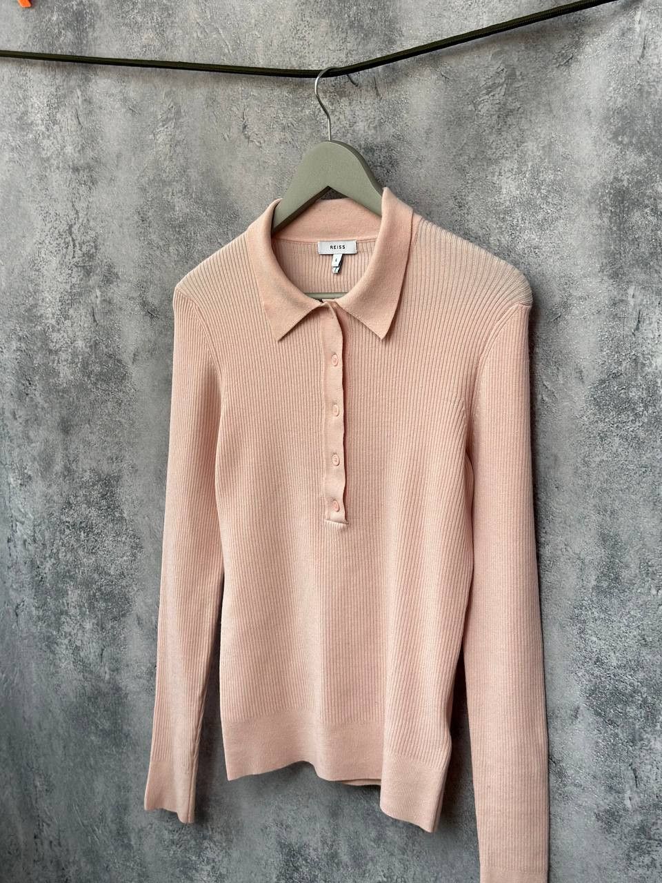 Reiss Reiss Sienna Ribbed Space Wool Polo Shirt in Blush Sweater Size L / US 10 / IT 46 - 2 Thumbnail