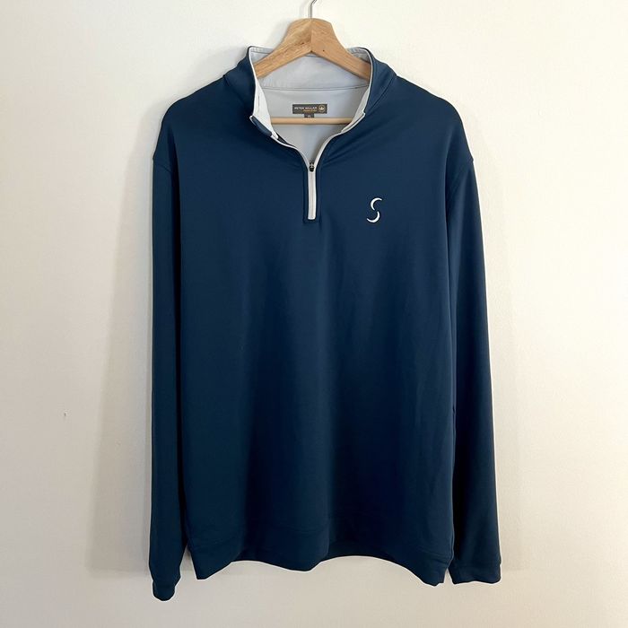 Peter Millar Crown Sport Blue Long Sleeve Golf Shirt Pullover 1/4 Zip Medium