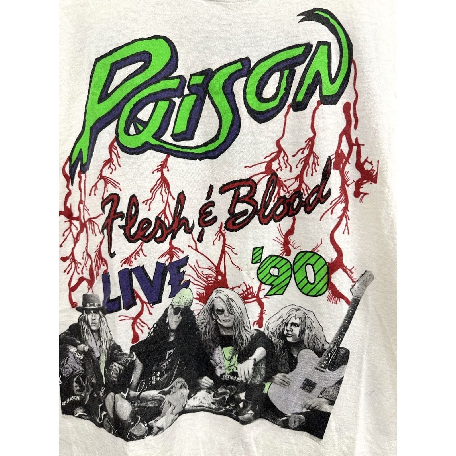 Fruit Of The Loom VTG Poison Flesh & Blood Live Warrant Double Sided Tour T-Shirt M White Men's Band Concert Tour or Merch Shirt Size US M / EU 48-50 / 2 - 3 Thumbnail