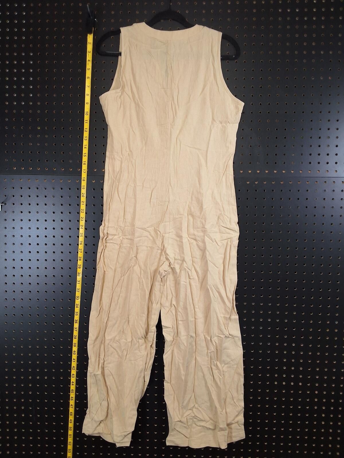 Other Boho Chic Tan Linen-Blend Wide Leg Button Front Jumpsuit - M Size ONE SIZE - 5 Thumbnail