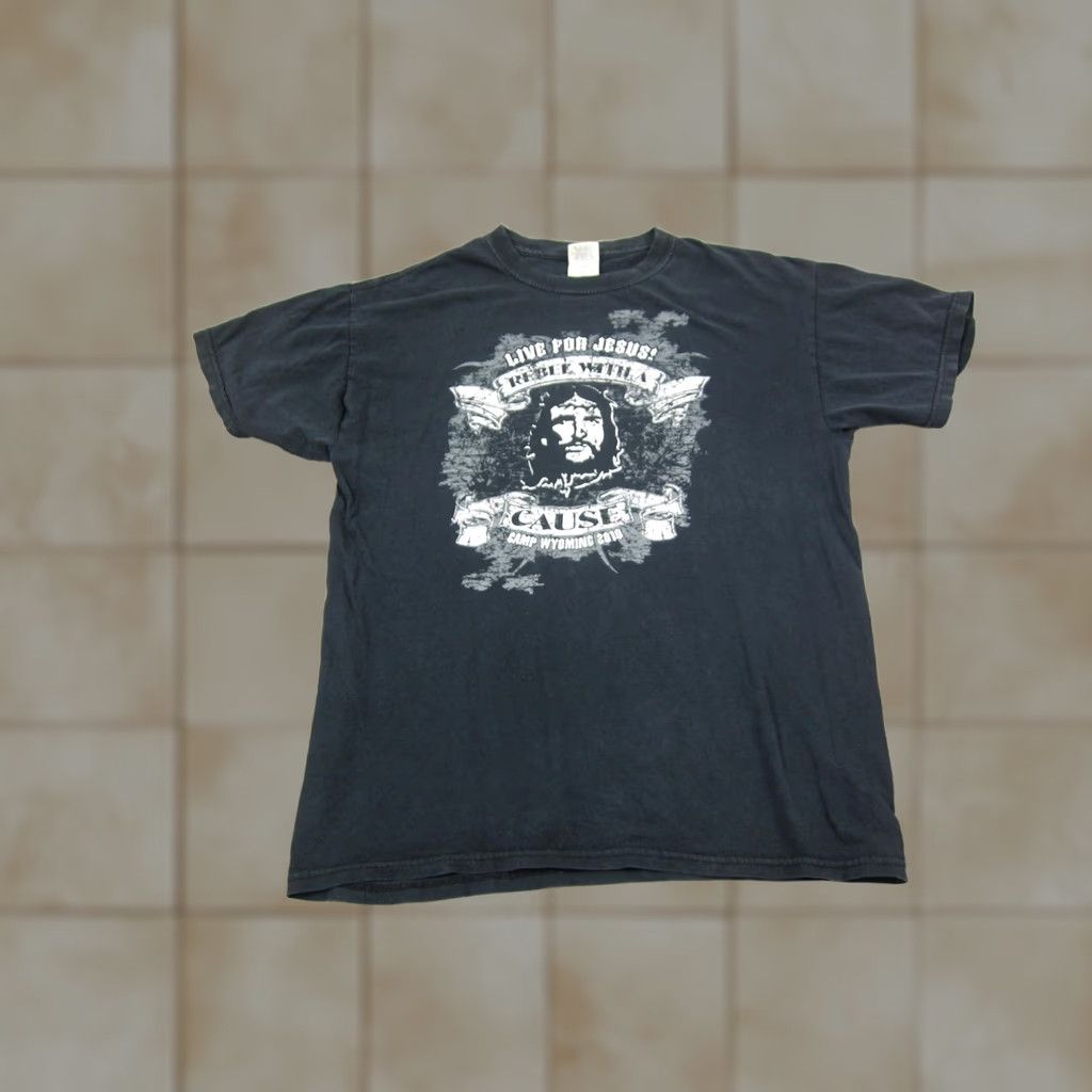 Gildan Christian T Shirt Adult Medium Black Live for Jesus Rebel with A Cause Tee Mens Regular Short Sleeve Crew Neck Gildan Logo Size US M / EU 48-50 / 2 - 1 Thumbnail
