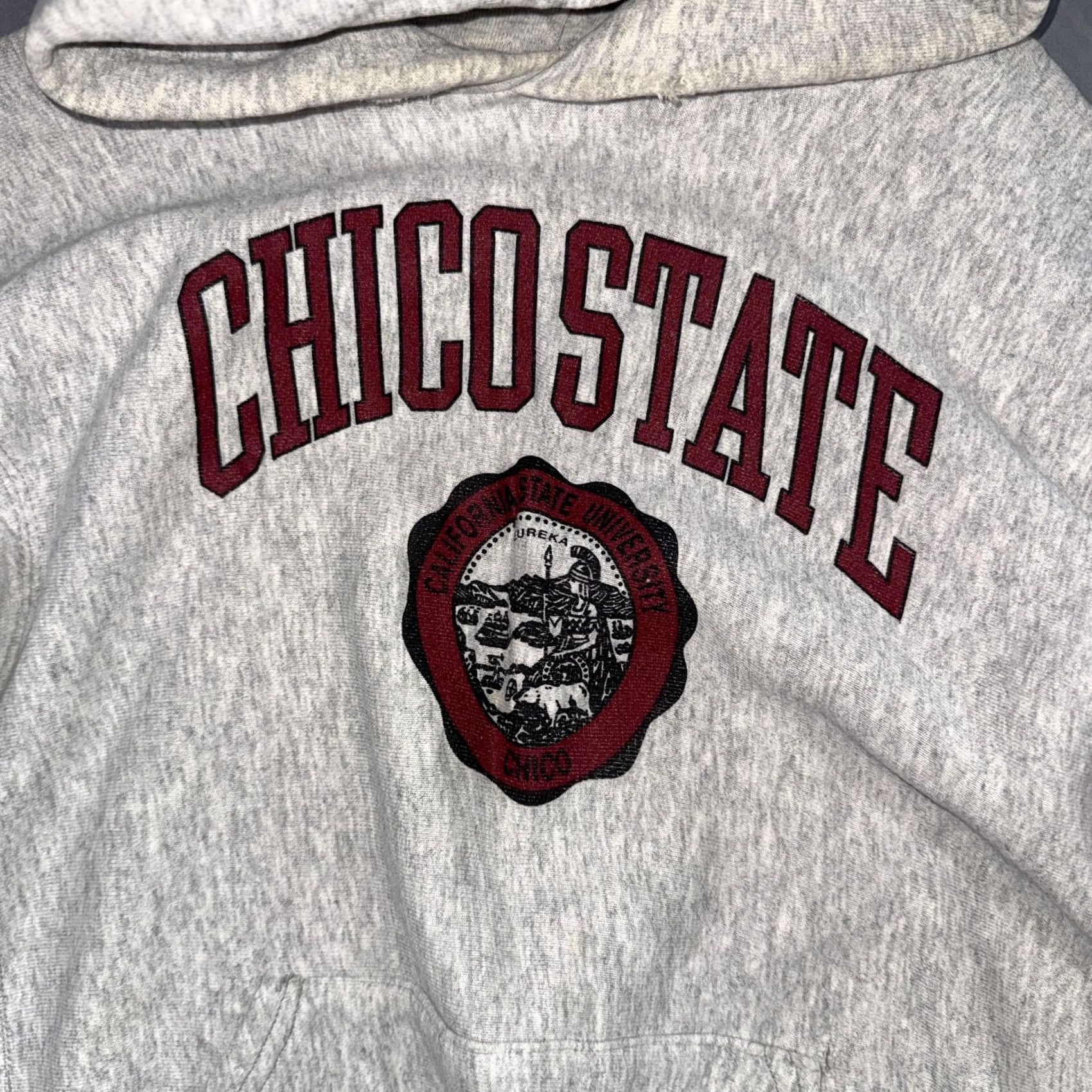 Soffe Vintage Chico State University Seal Pullover Hoodie Soffe Mens L Gray Fleece Crew Neck Kangaroo Pocket University 90s College Sweatshirt Size US L / EU 52-54 / 3 - 4 Thumbnail