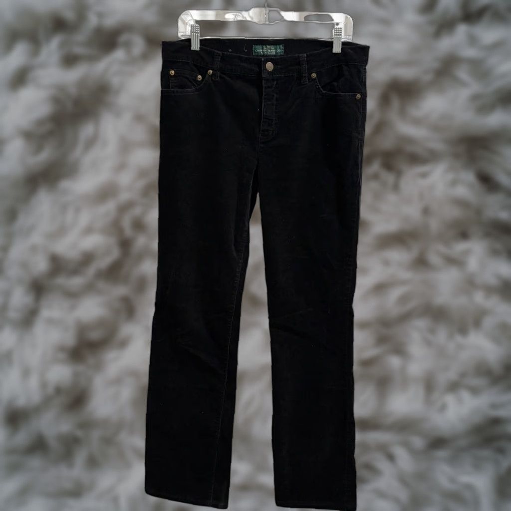 Ralph Lauren Ralph Lauren Pants Womens 10 Black Classic Straight Stretch Corduroy Flat Front Zip Button 31 Inseam Casual Travel Mens Womens Boys Girls Size 32" / US 10 / IT 46 - 1 Thumbnail