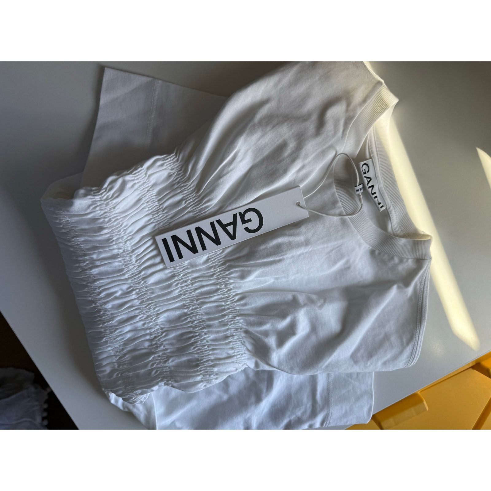 Ganni $300 New Ganni Smocked Jersey White Top - XXS Size XXS / US 00 / IT 34 - 7 Thumbnail