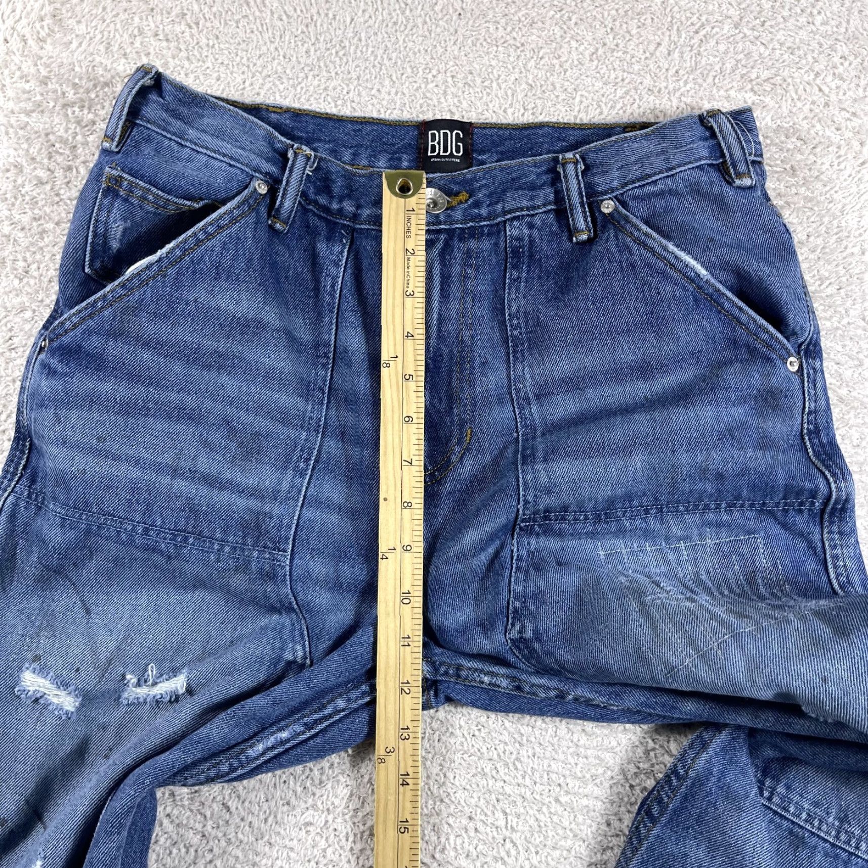 Bdg BDG Double Knee Jeans Mens 32x30 Blue Cropped Work Skate Distressed Straight Denim 30 in Inseam 32 Waist Relaxed warp? Size US 32 / EU 48 - 7 Thumbnail